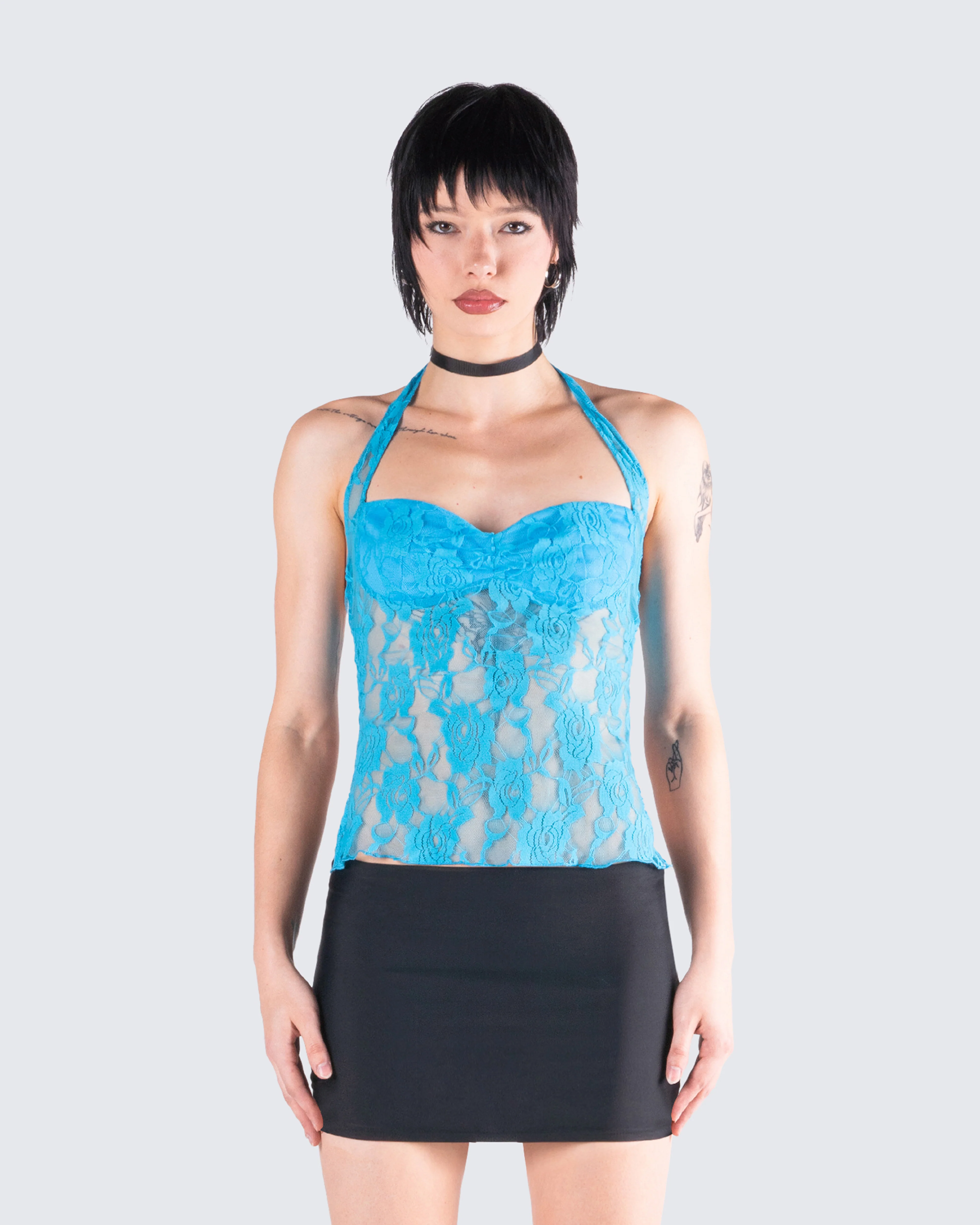 Mali Turquoise Lace Halter Top - Image 4