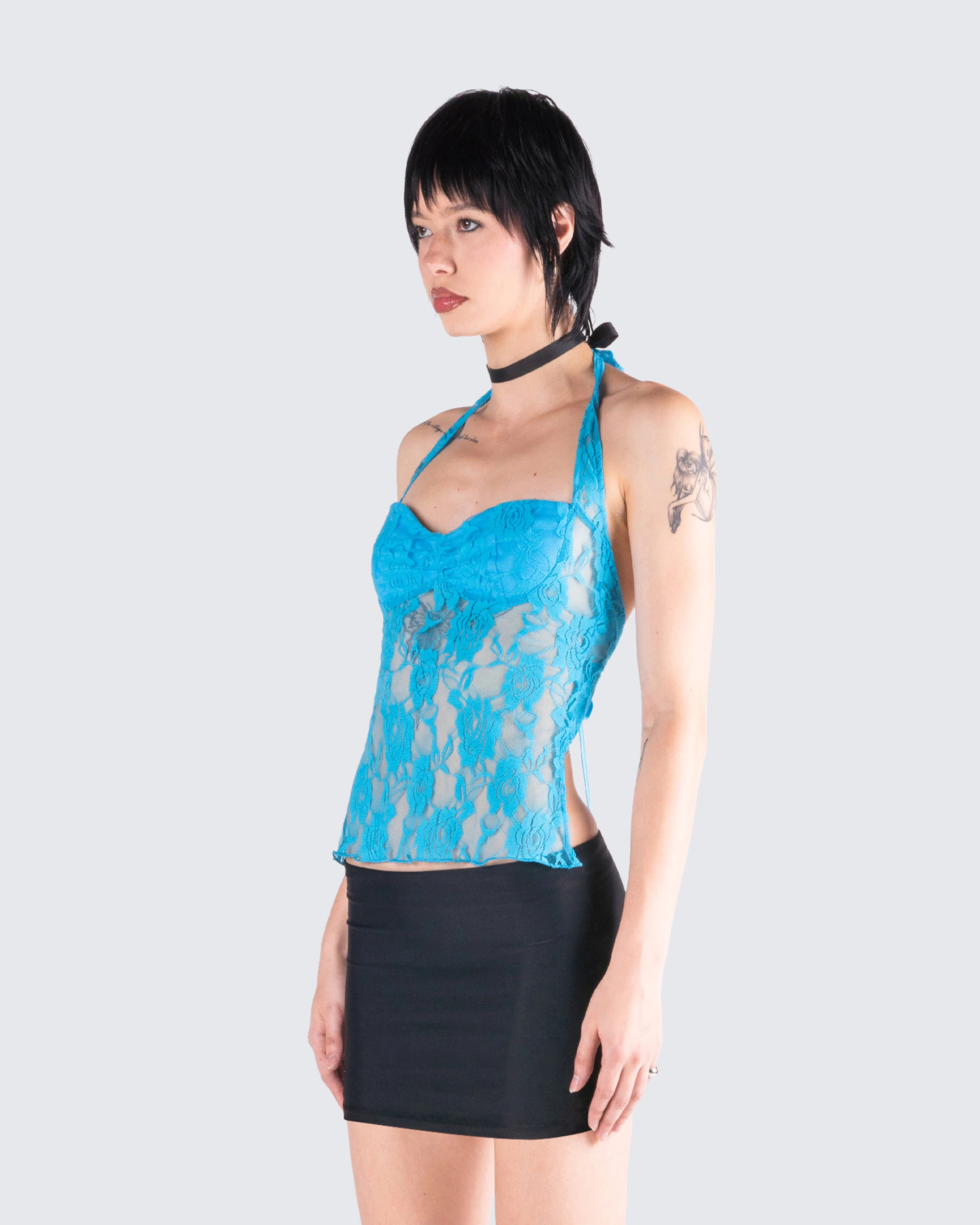 Mali Turquoise Lace Halter Top - Image 5
