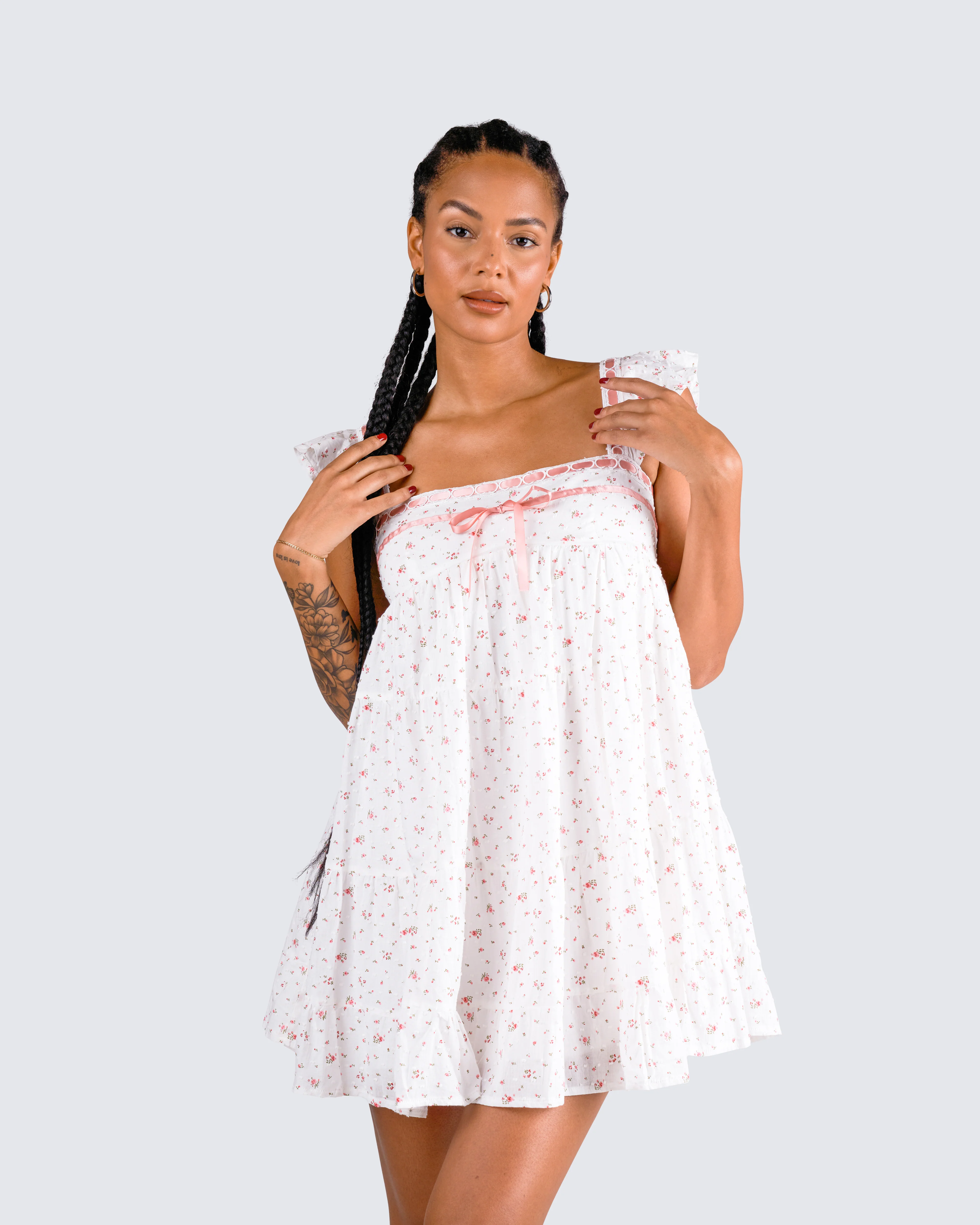 Mallory White Floral Mini Dress - Image 9