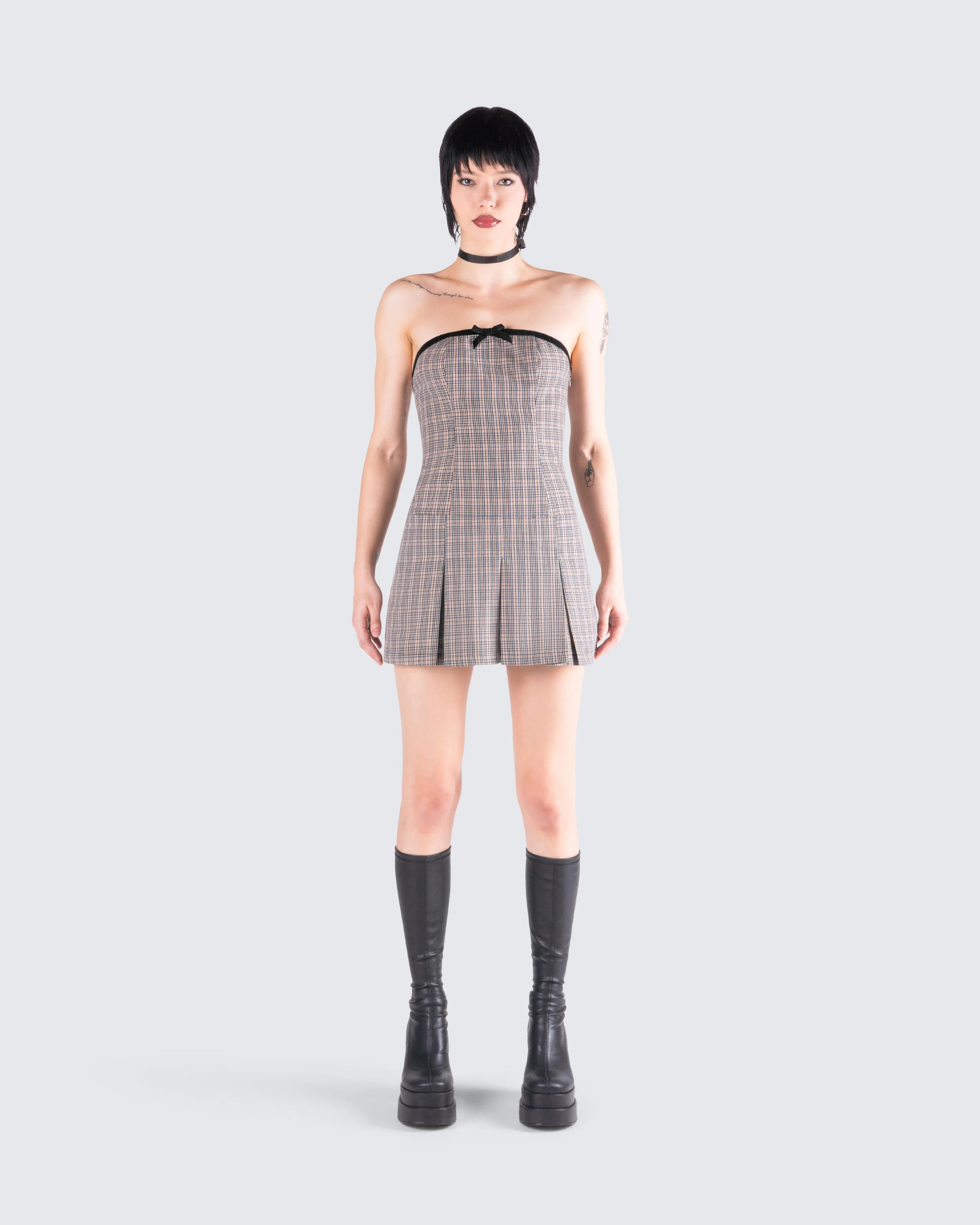 Marge Houndstooth Pleat Mini Dress - Image 4