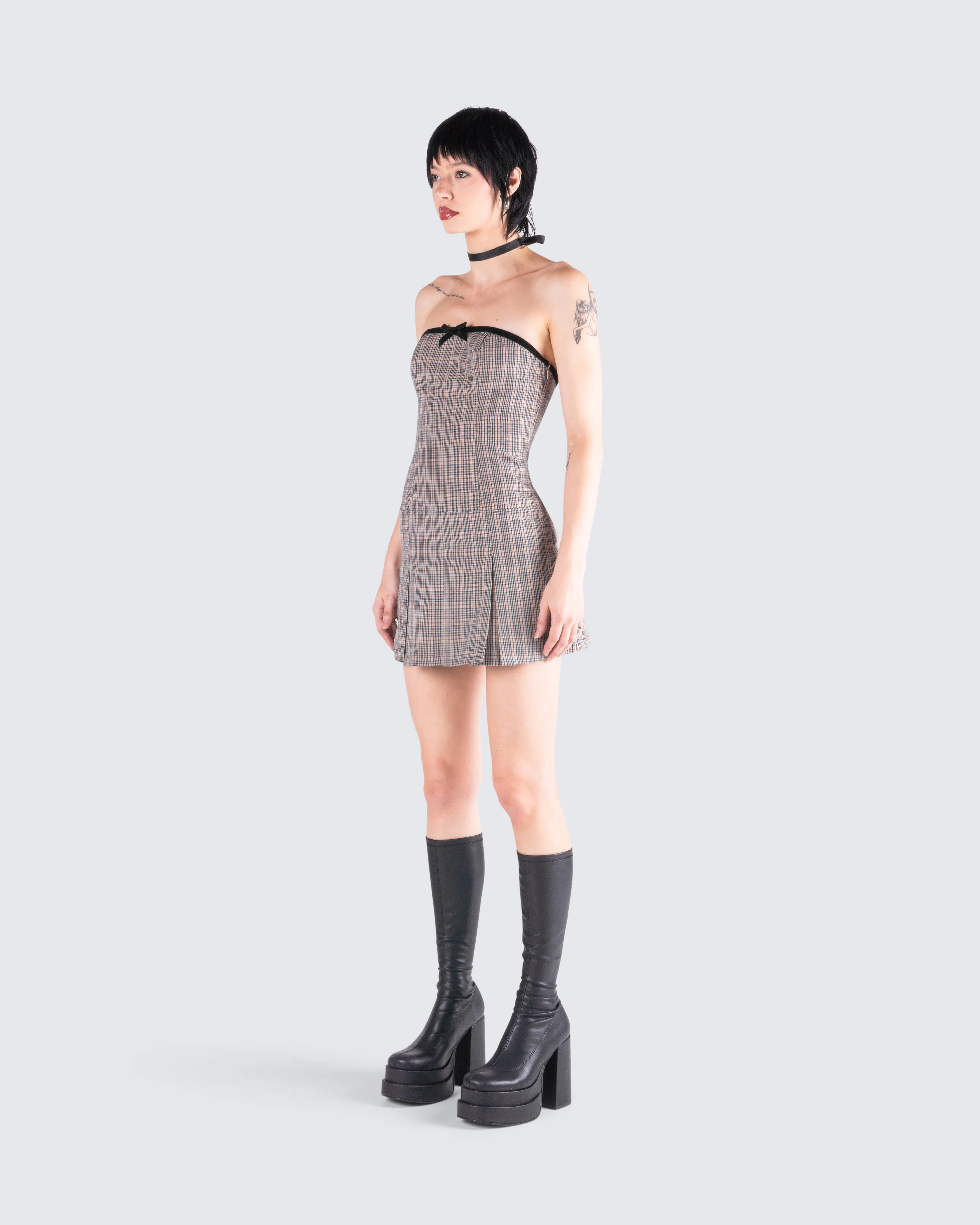Marge Houndstooth Pleat Mini Dress - Image 5