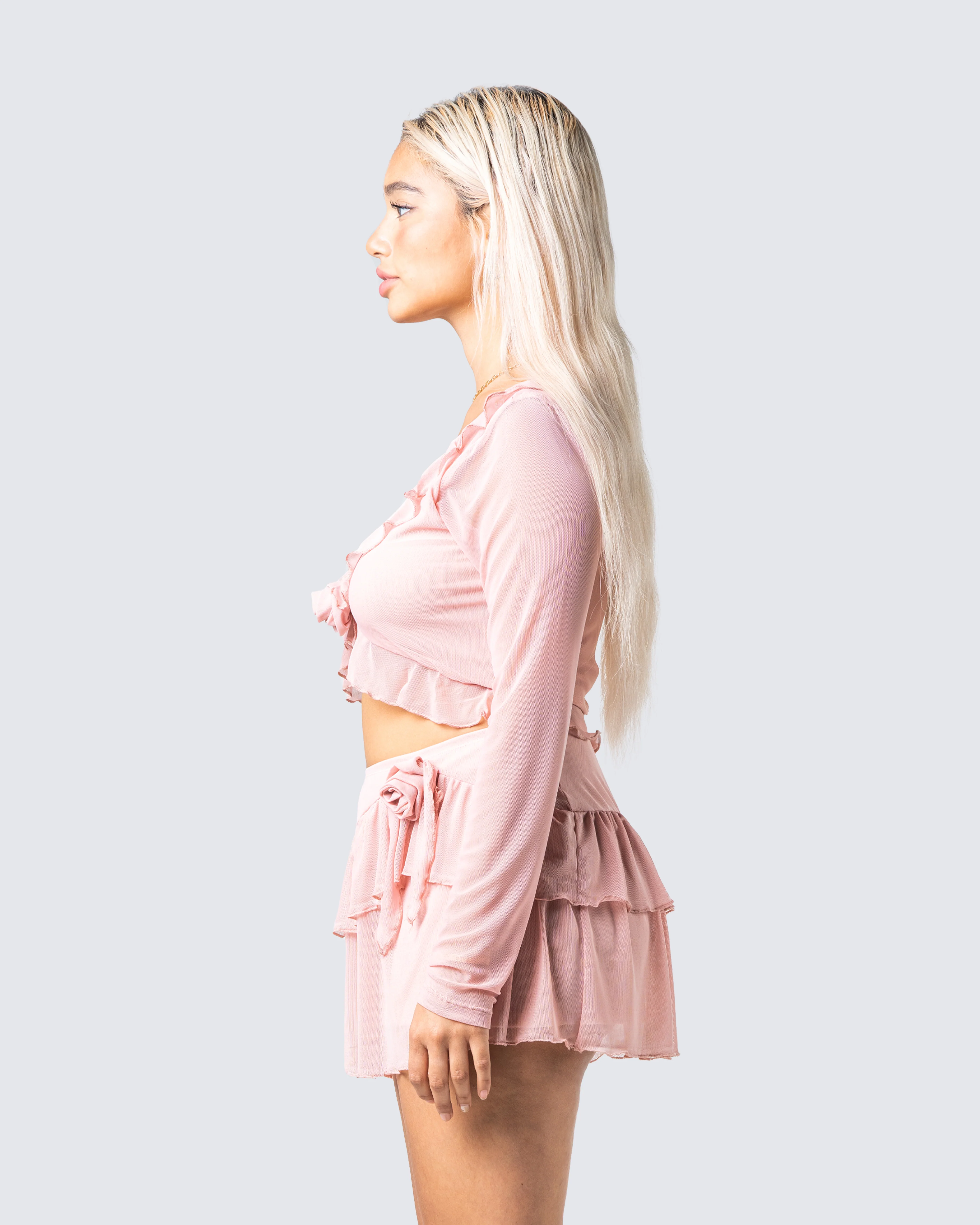 Marie Pink Mesh Long Sleeve Top - Image 5