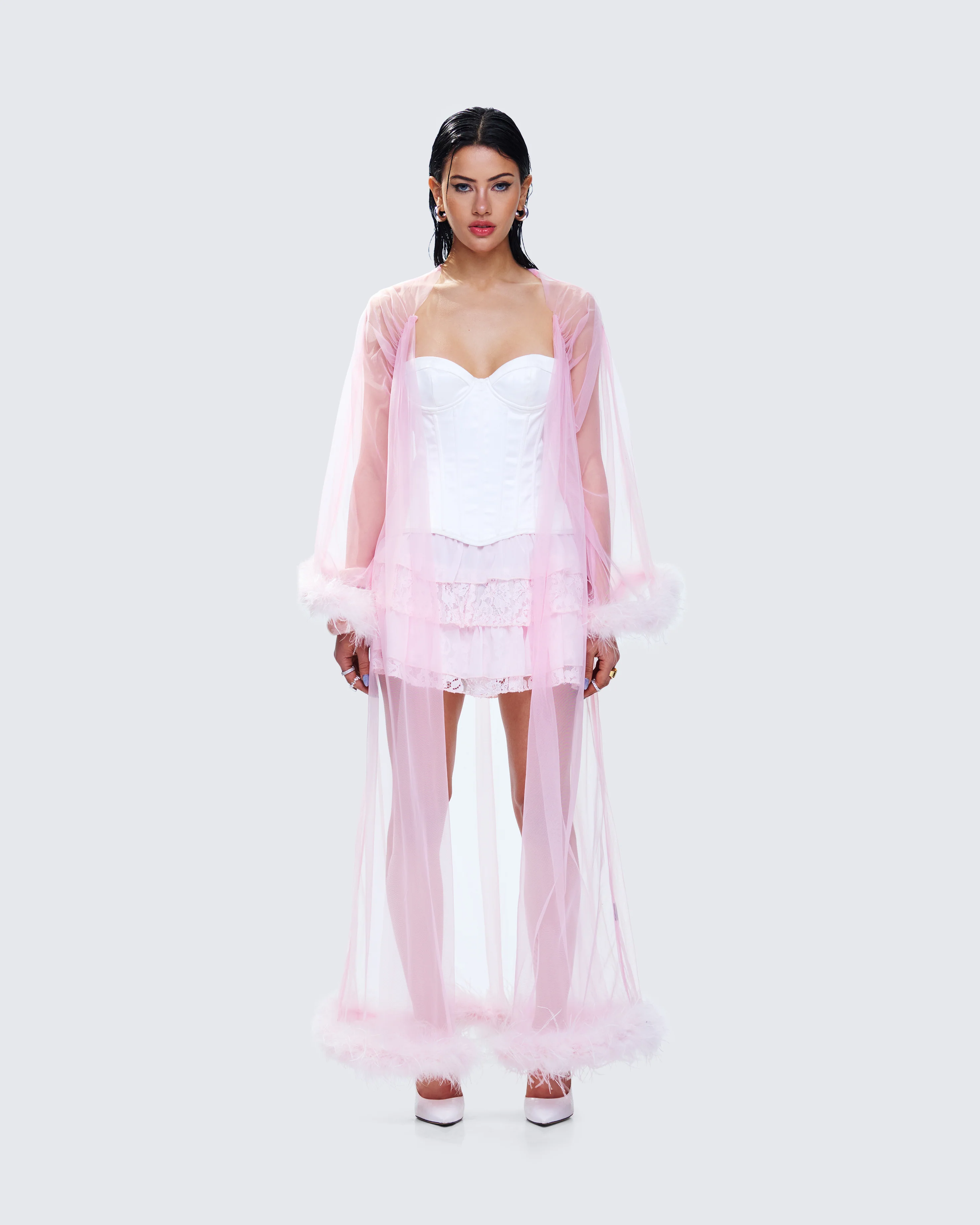 Maris Pink Feather Trim Robe - Image 4