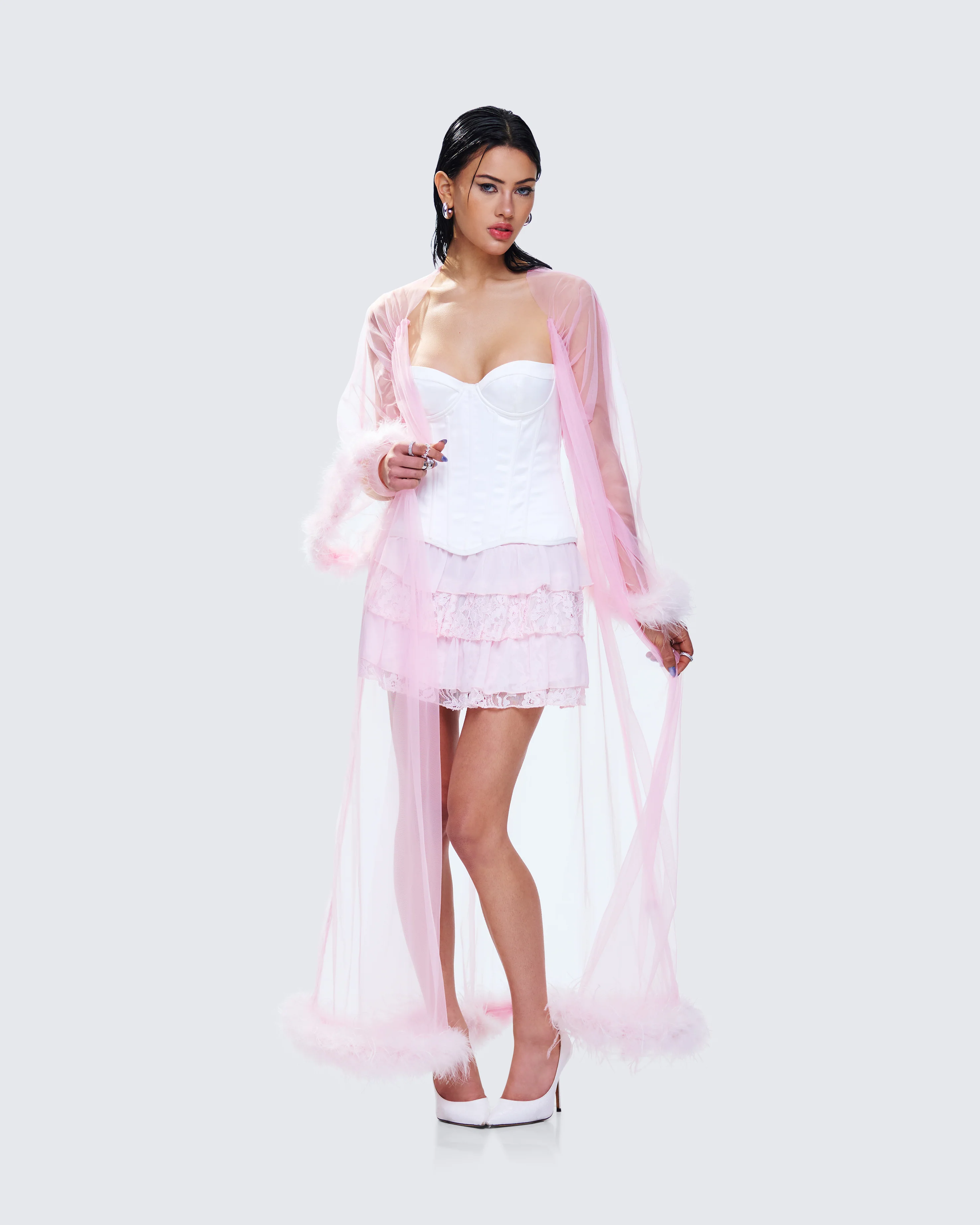 Maris Pink Feather Trim Robe - Image 5