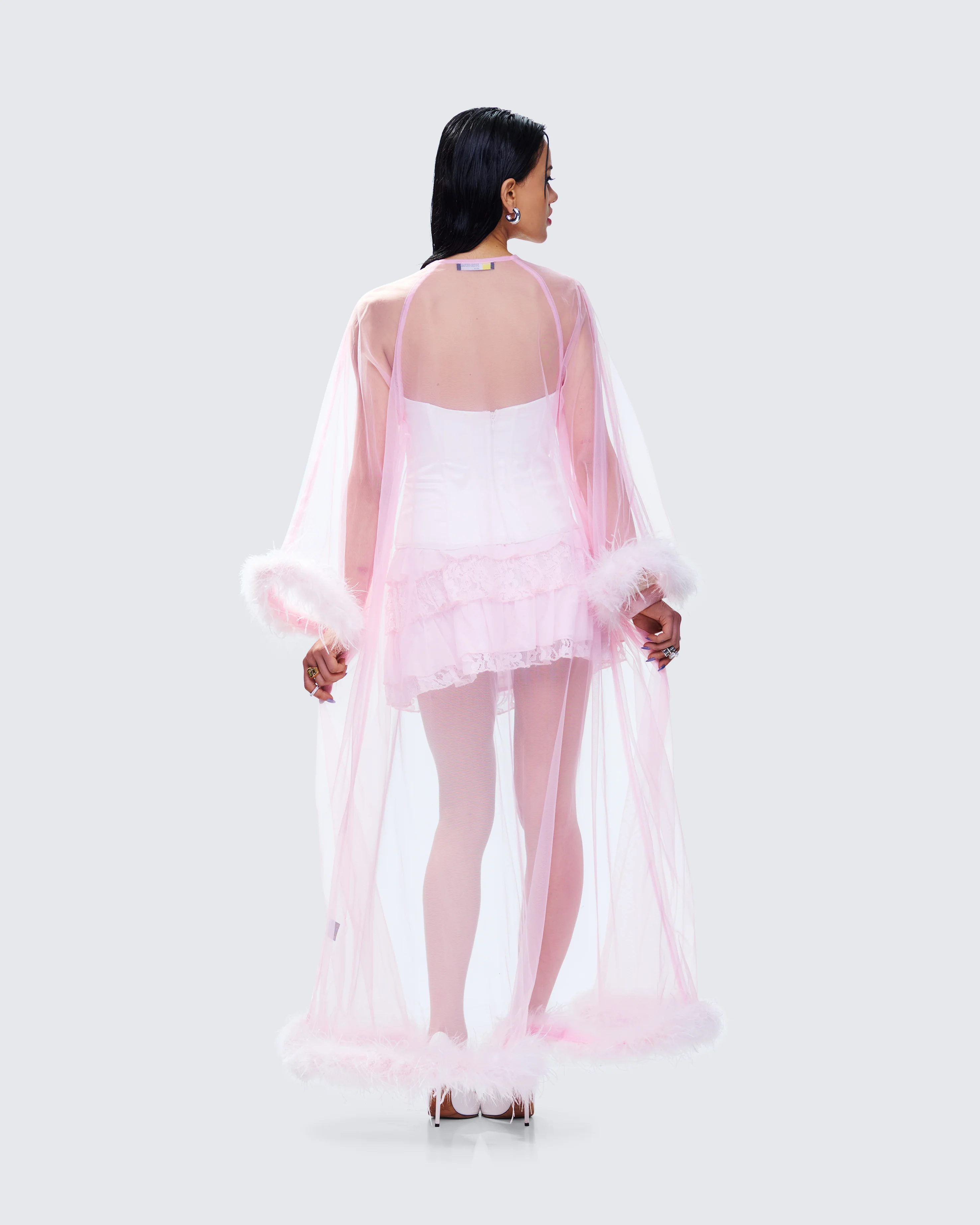 Maris Pink Feather Trim Robe - Image 7