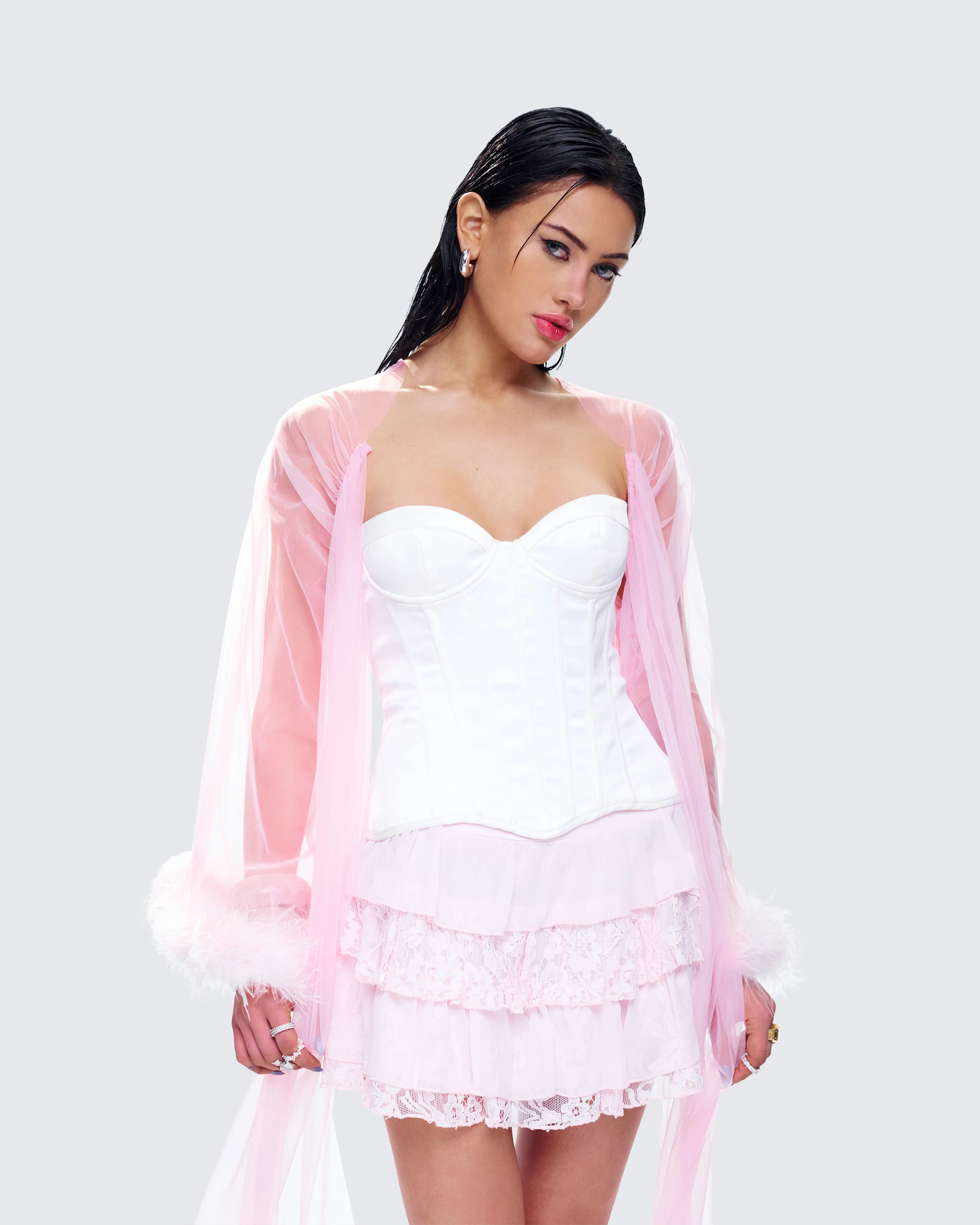 Maris Pink Feather Trim Robe - Image 8