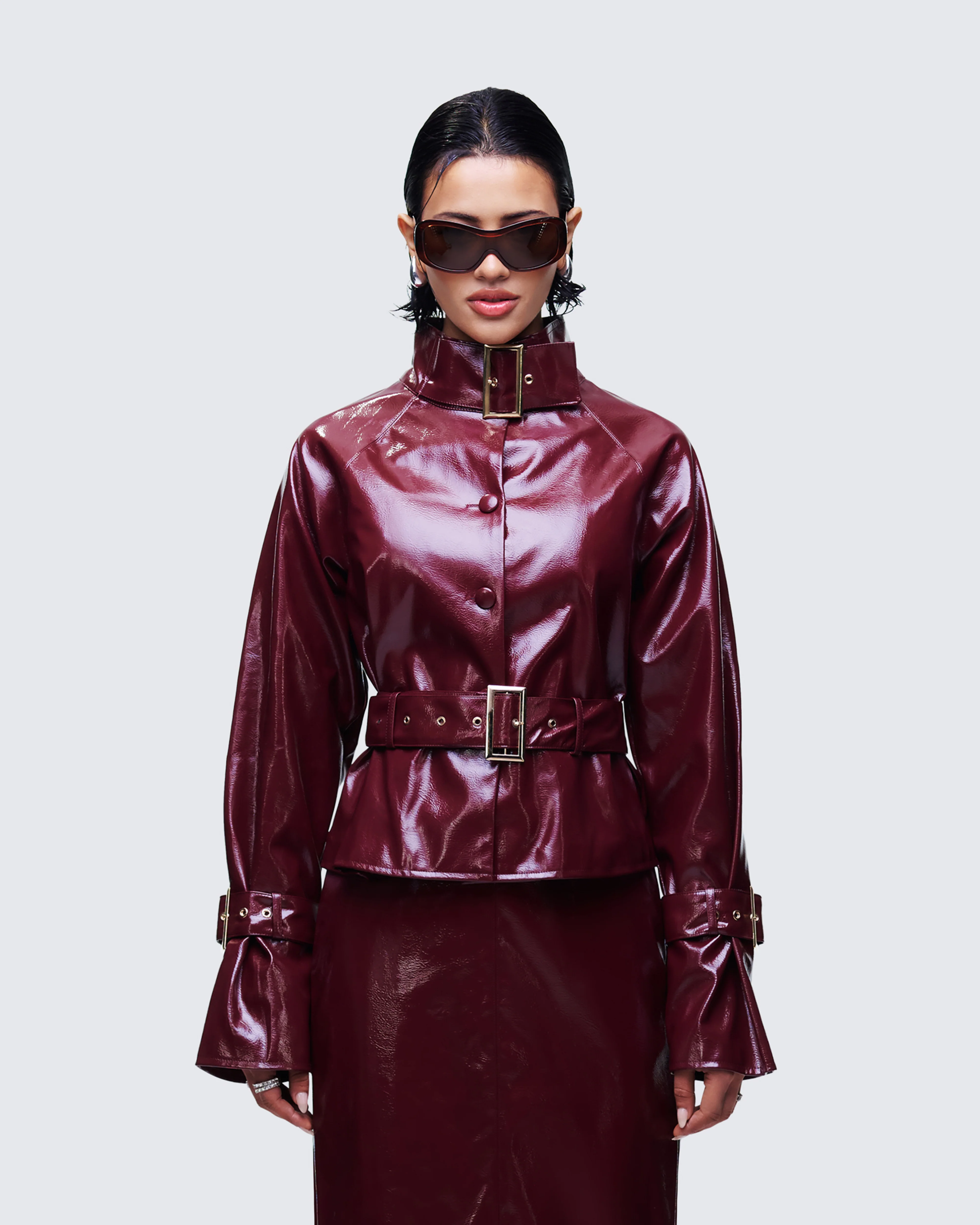 Matilde Plum Vegan Leather Buckle Detail Jacket - Image 2
