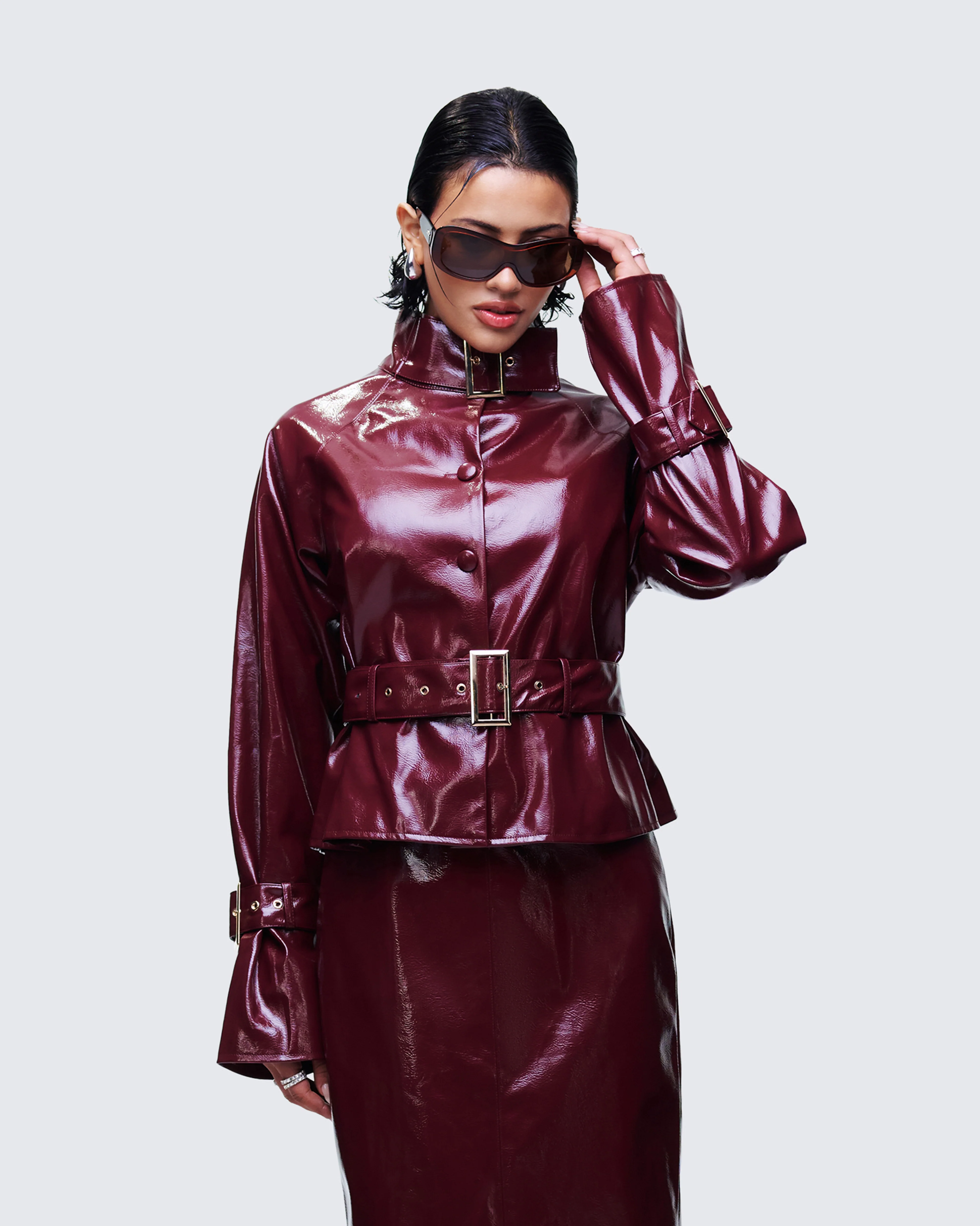 Matilde Plum Vegan Leather Buckle Detail Jacket - Image 3