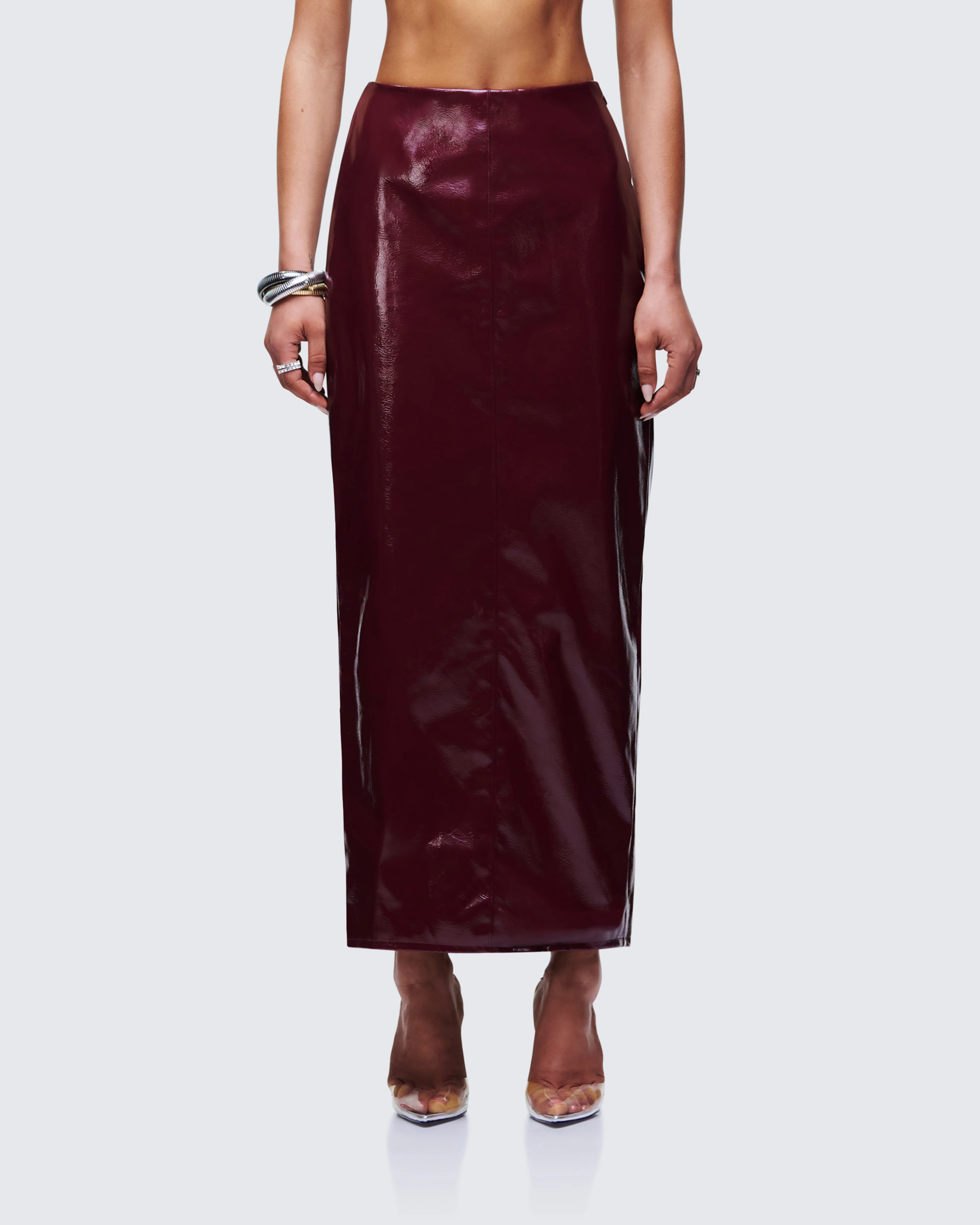 Matilde Plum Vegan Leather Pencil Midi Skirt - Image 2