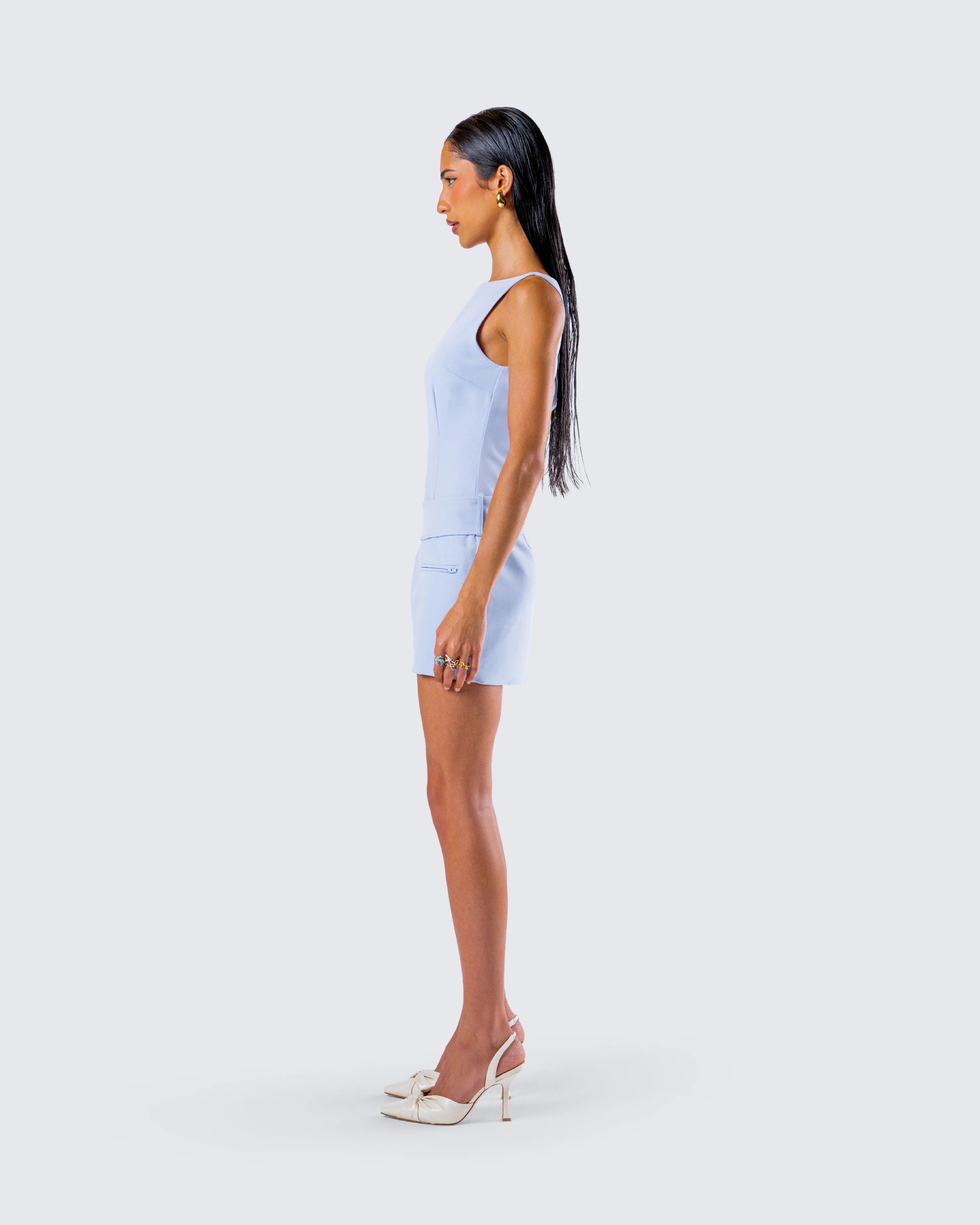 Matiyah Light Blue Belted Micro Mini Dress - Image 6