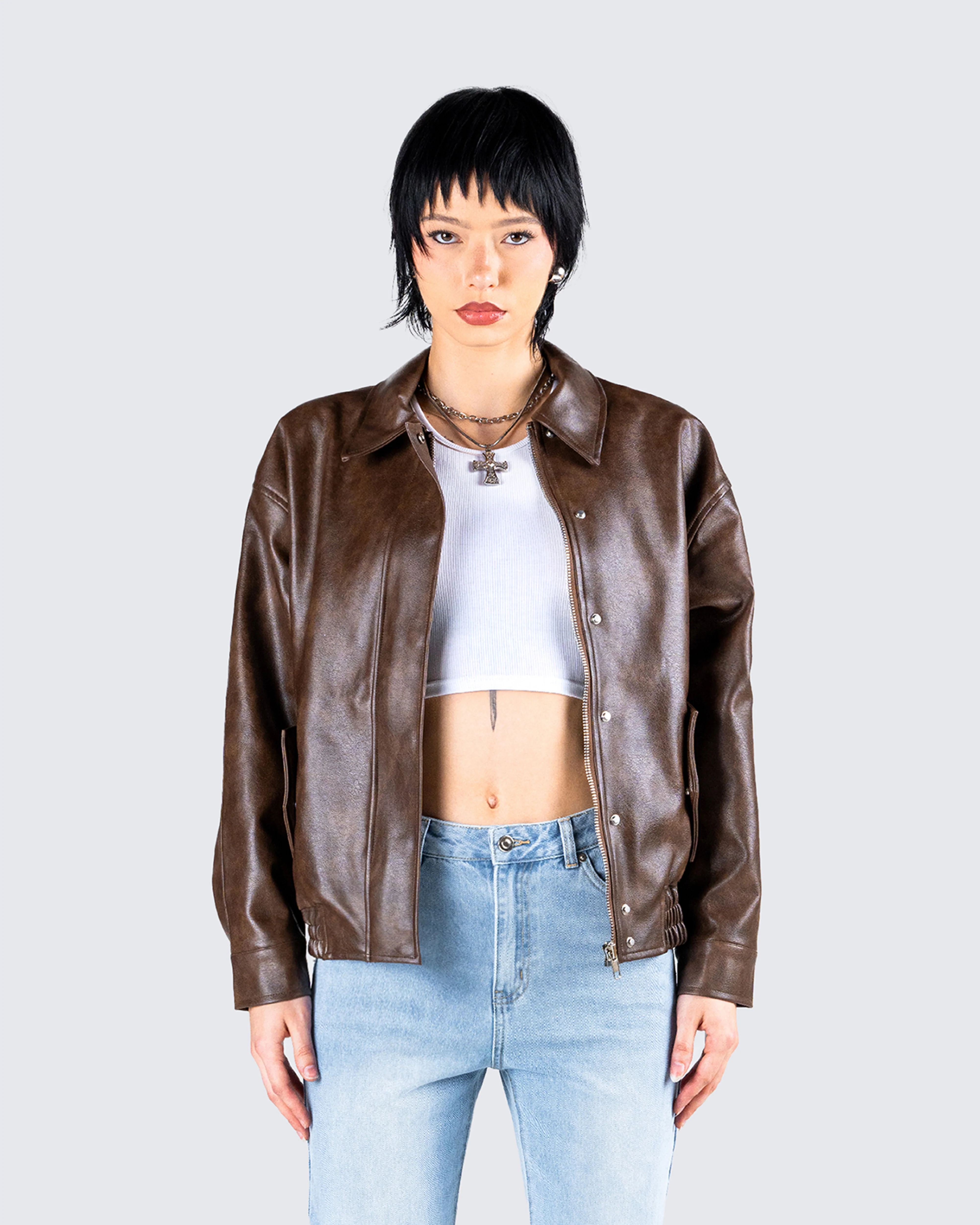Maven Brown Vegan Leather Jacket - Image 4