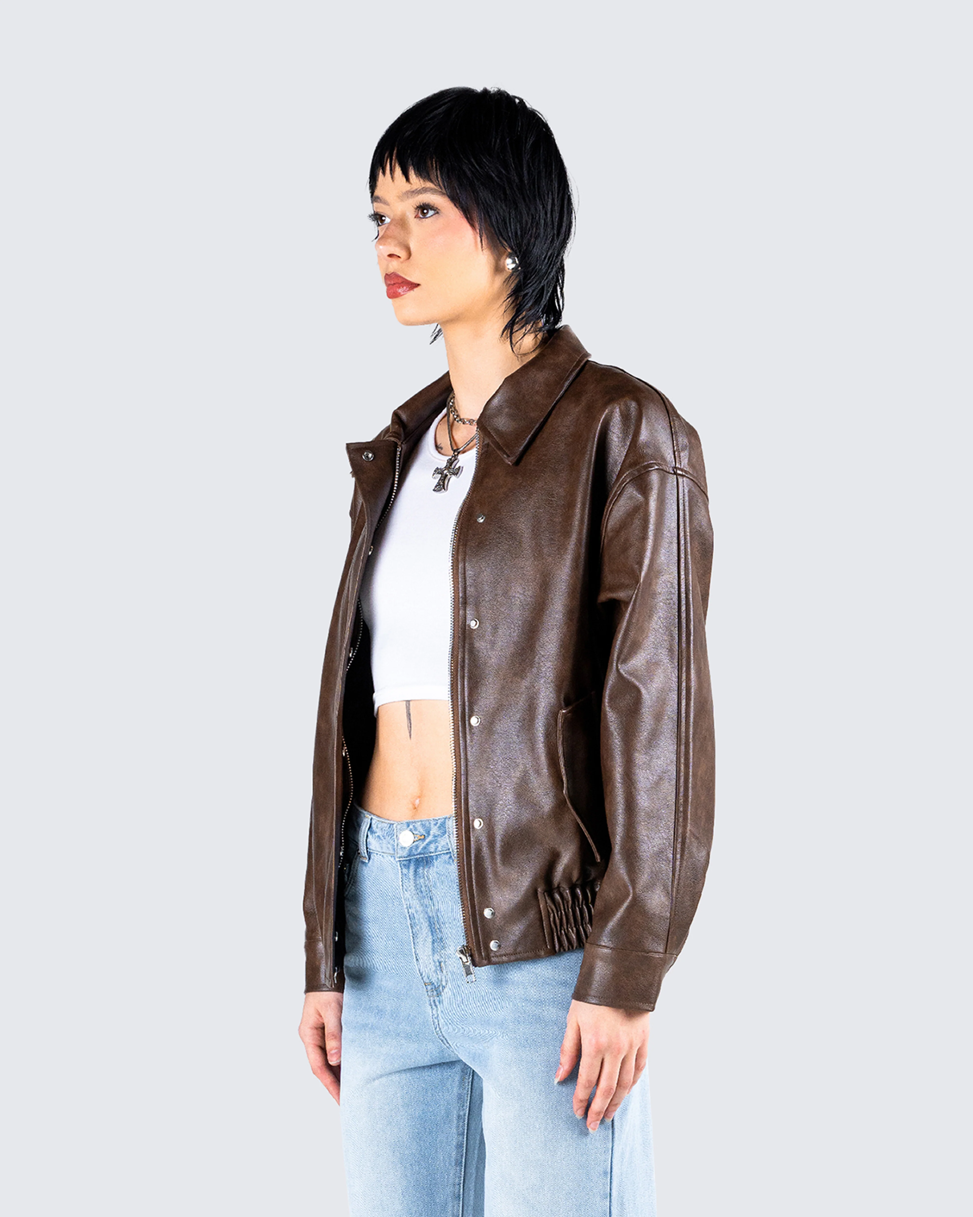 Maven Brown Vegan Leather Jacket - Image 5