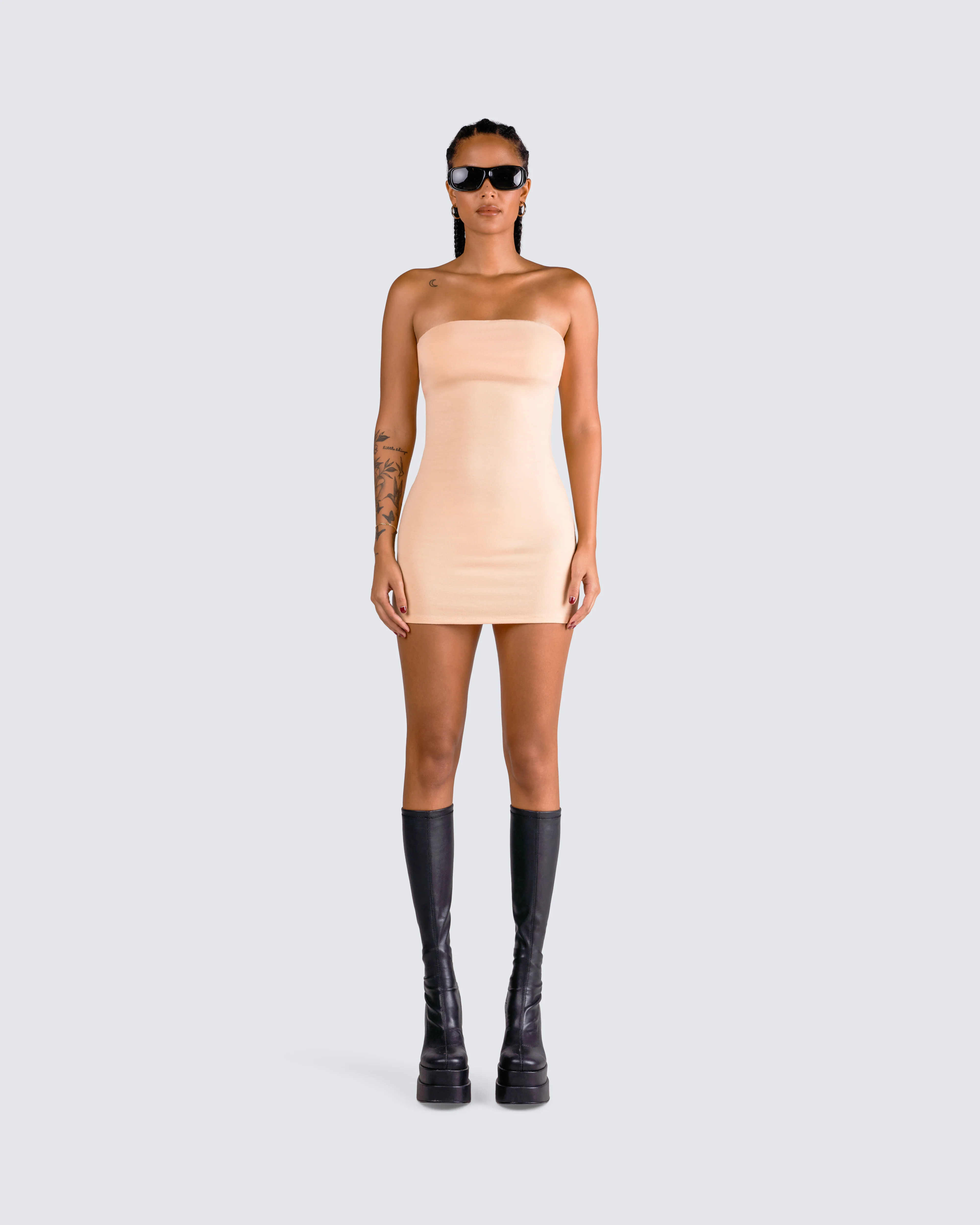 Maxine Beige Jersey Tube Dress - Image 4