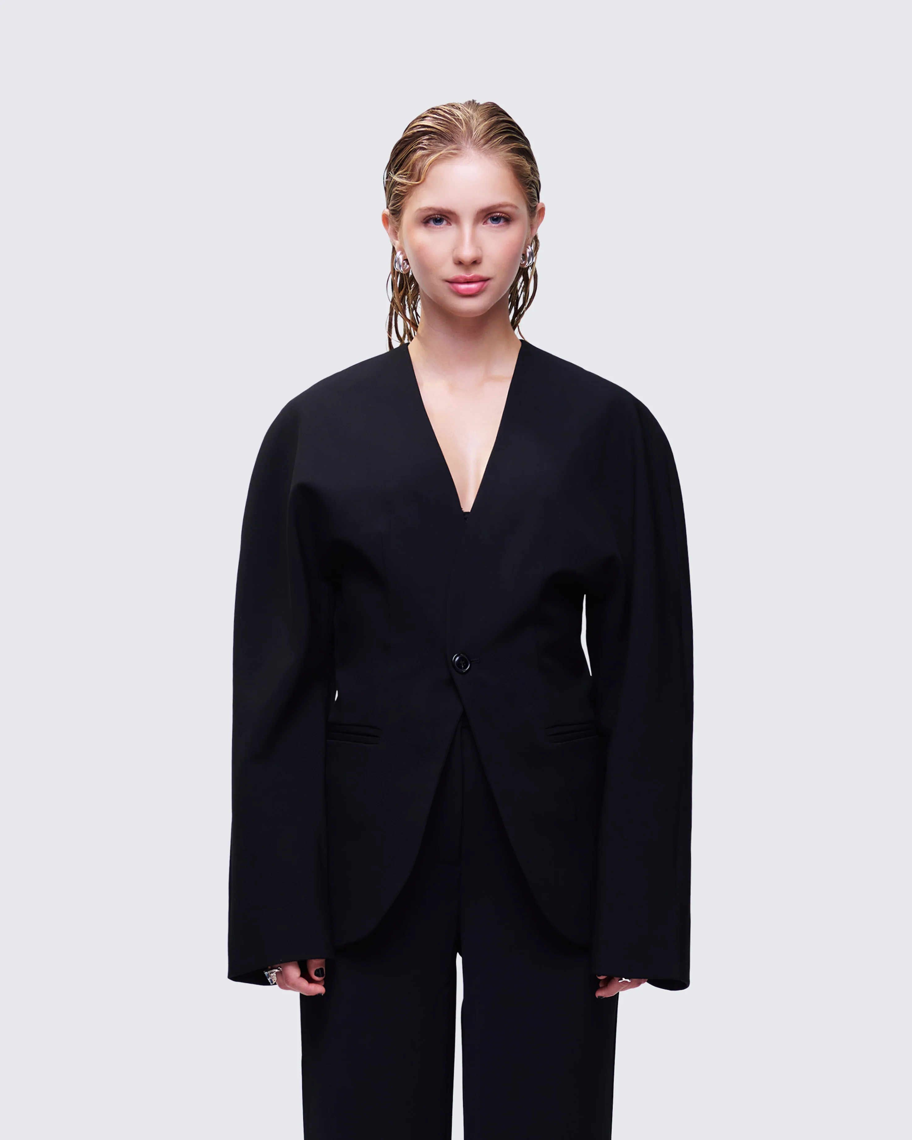Maybelle Black Dome Sleeve Blazer - Image 2