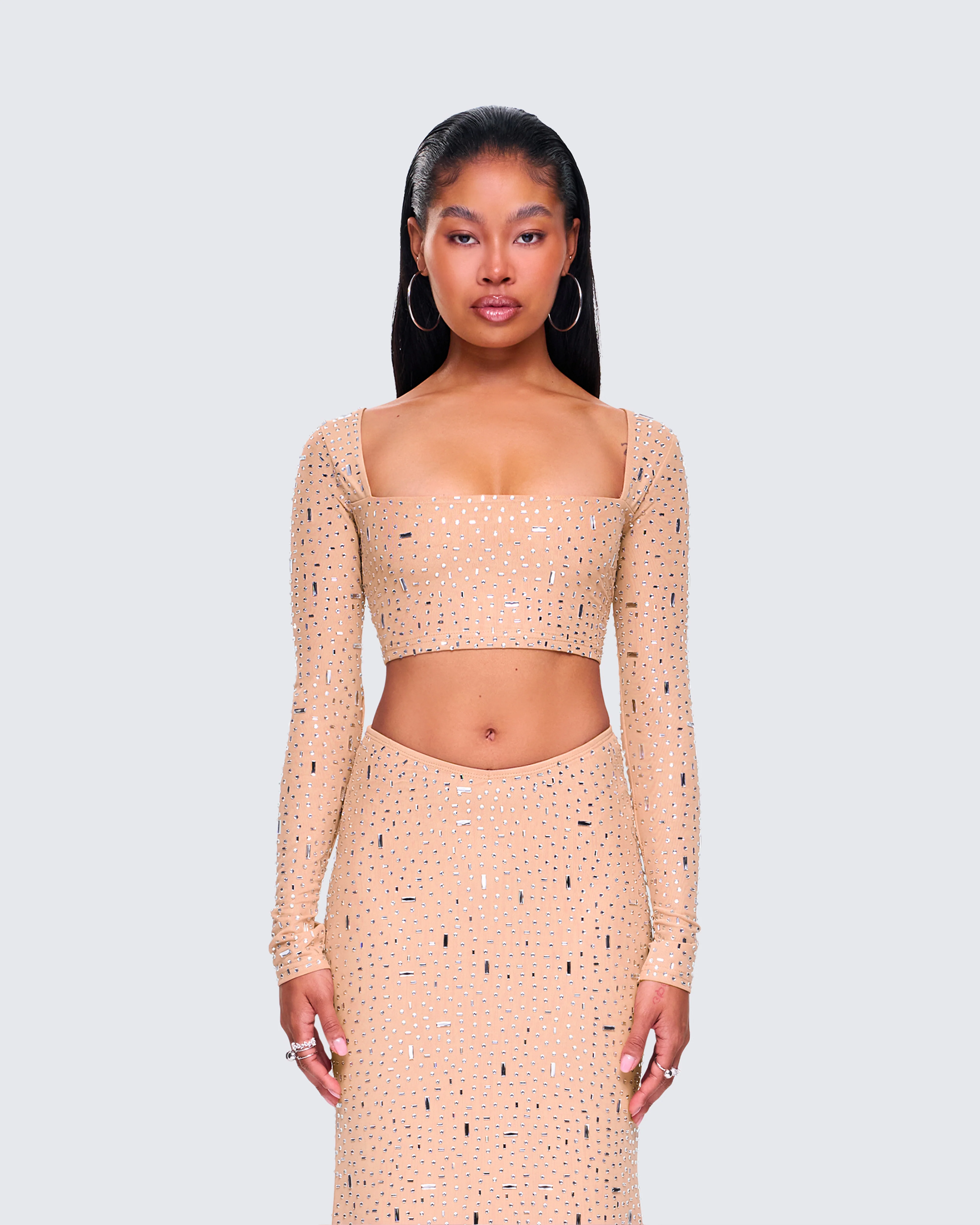Maze Nude Rhinestone Crop Top - Image 4