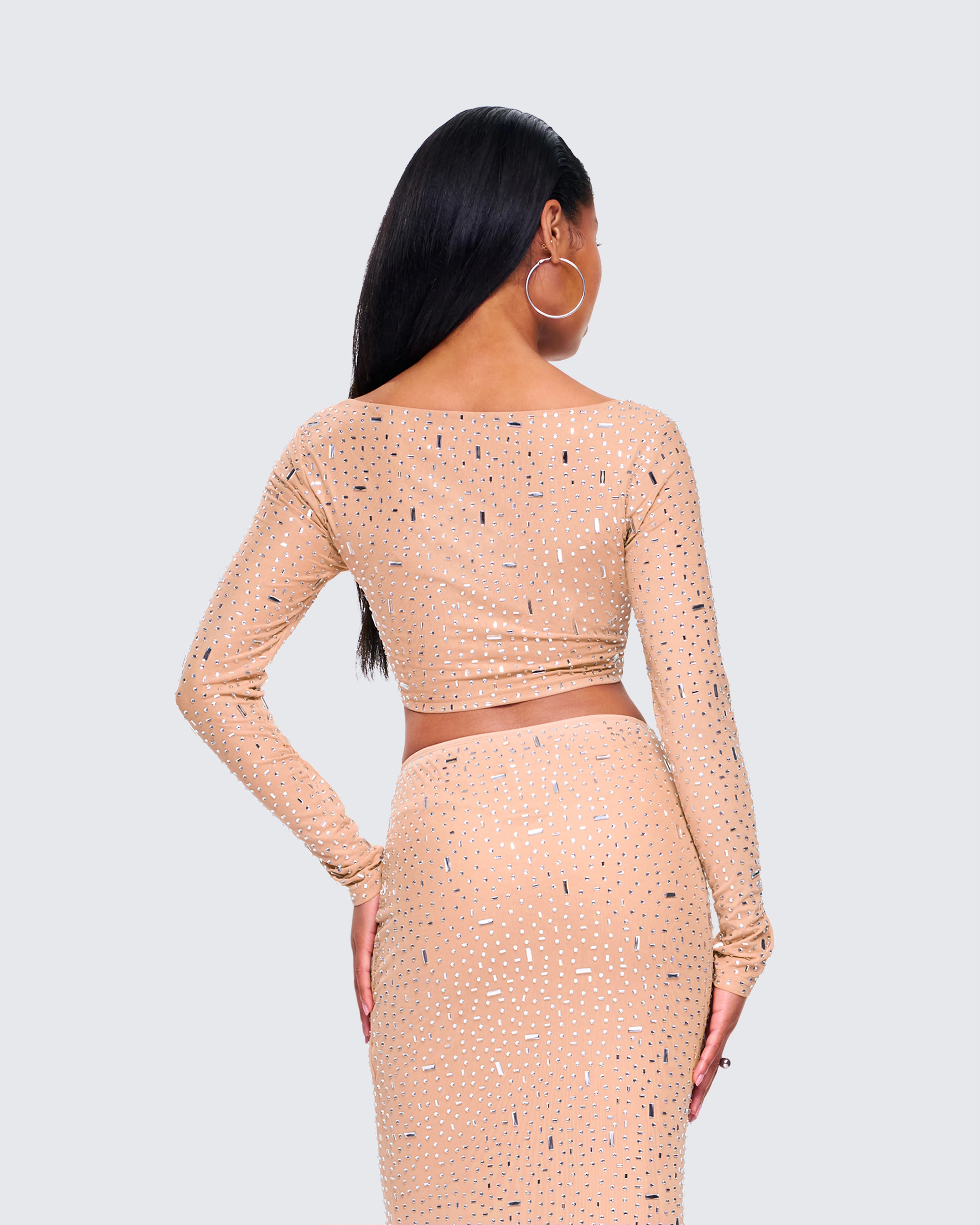Maze Nude Rhinestone Crop Top - Image 7