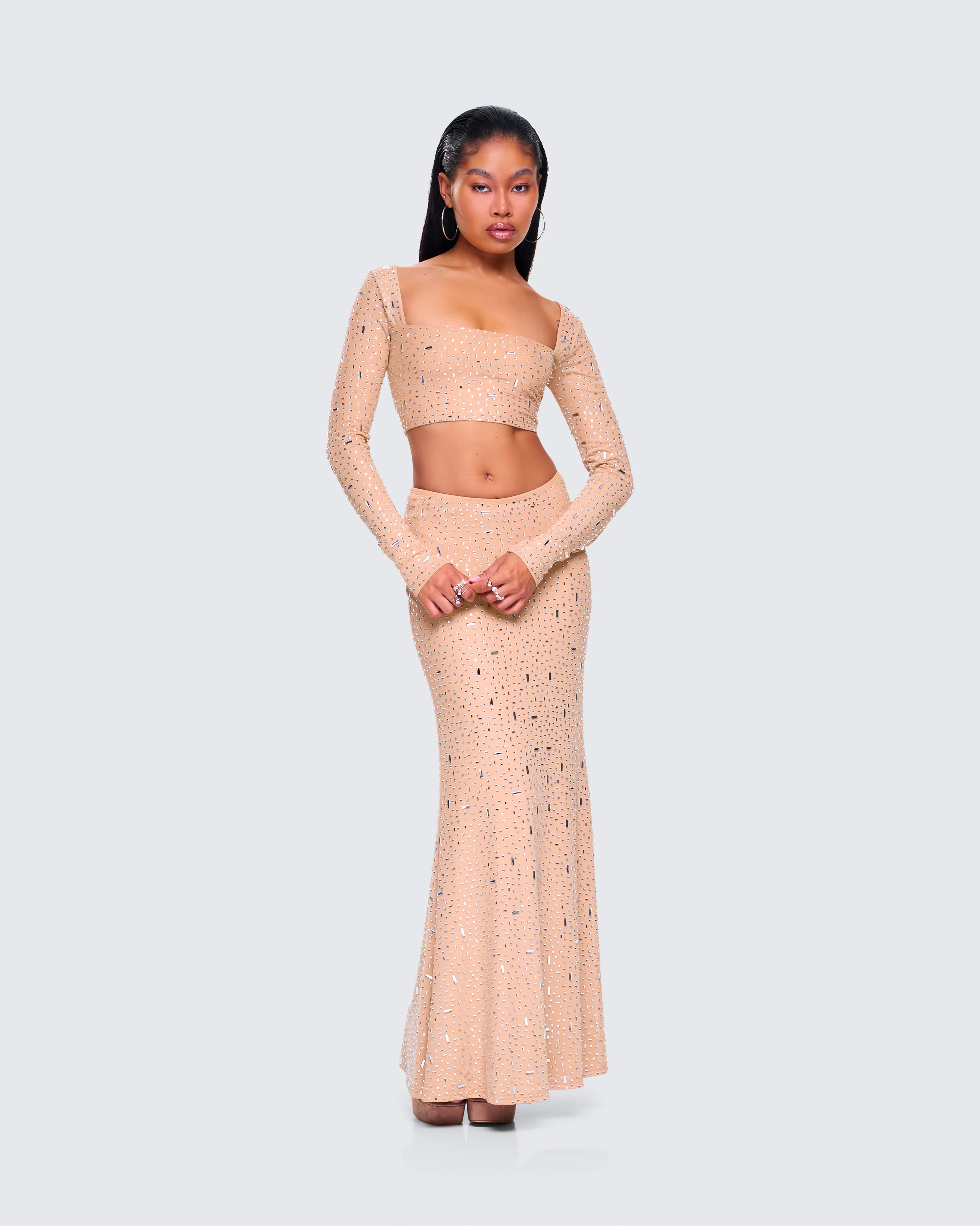 Maze Nude Rhinestone Crop Top - Image 8