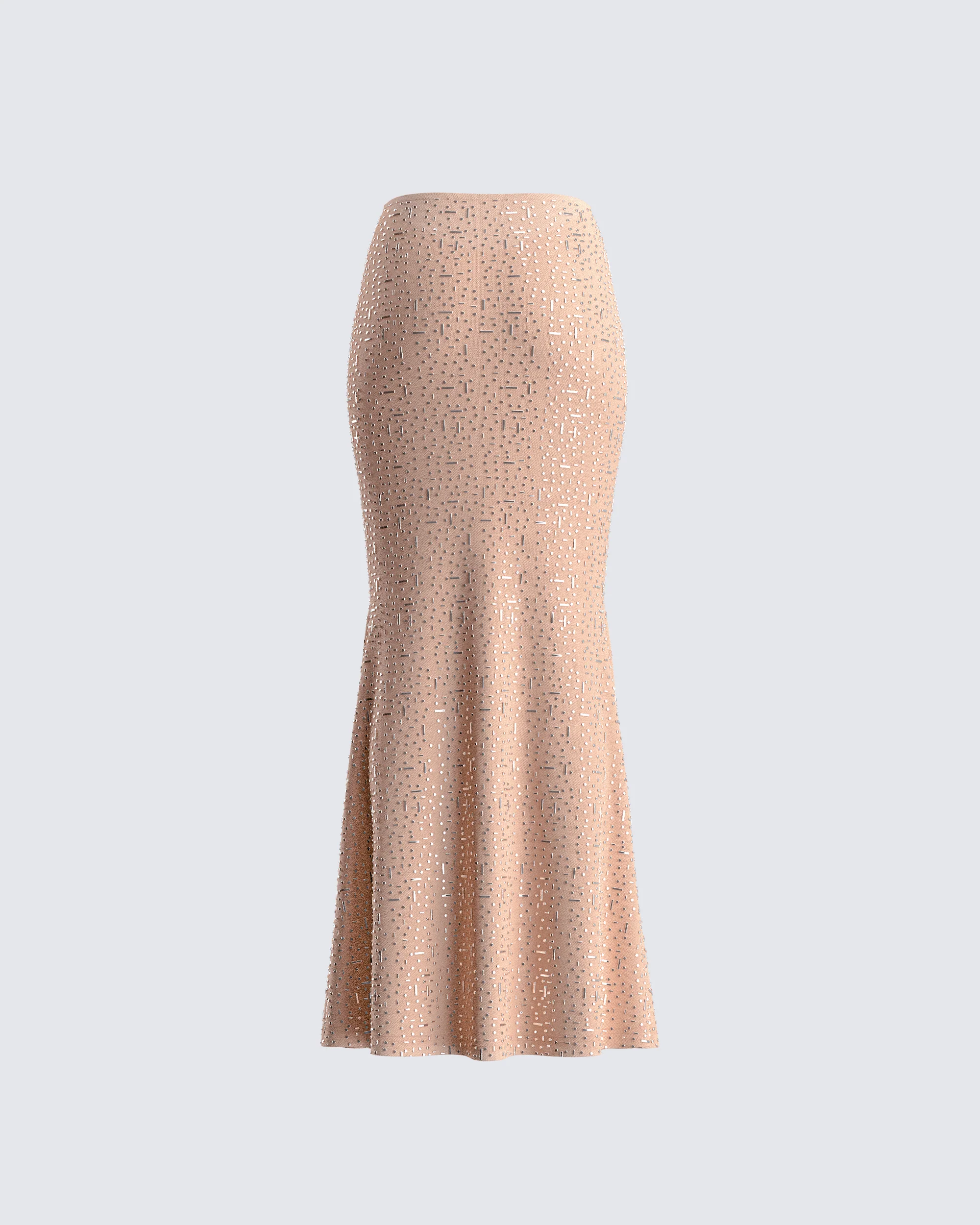 Maze Nude Rhinestone Maxi Skirt - Image 3