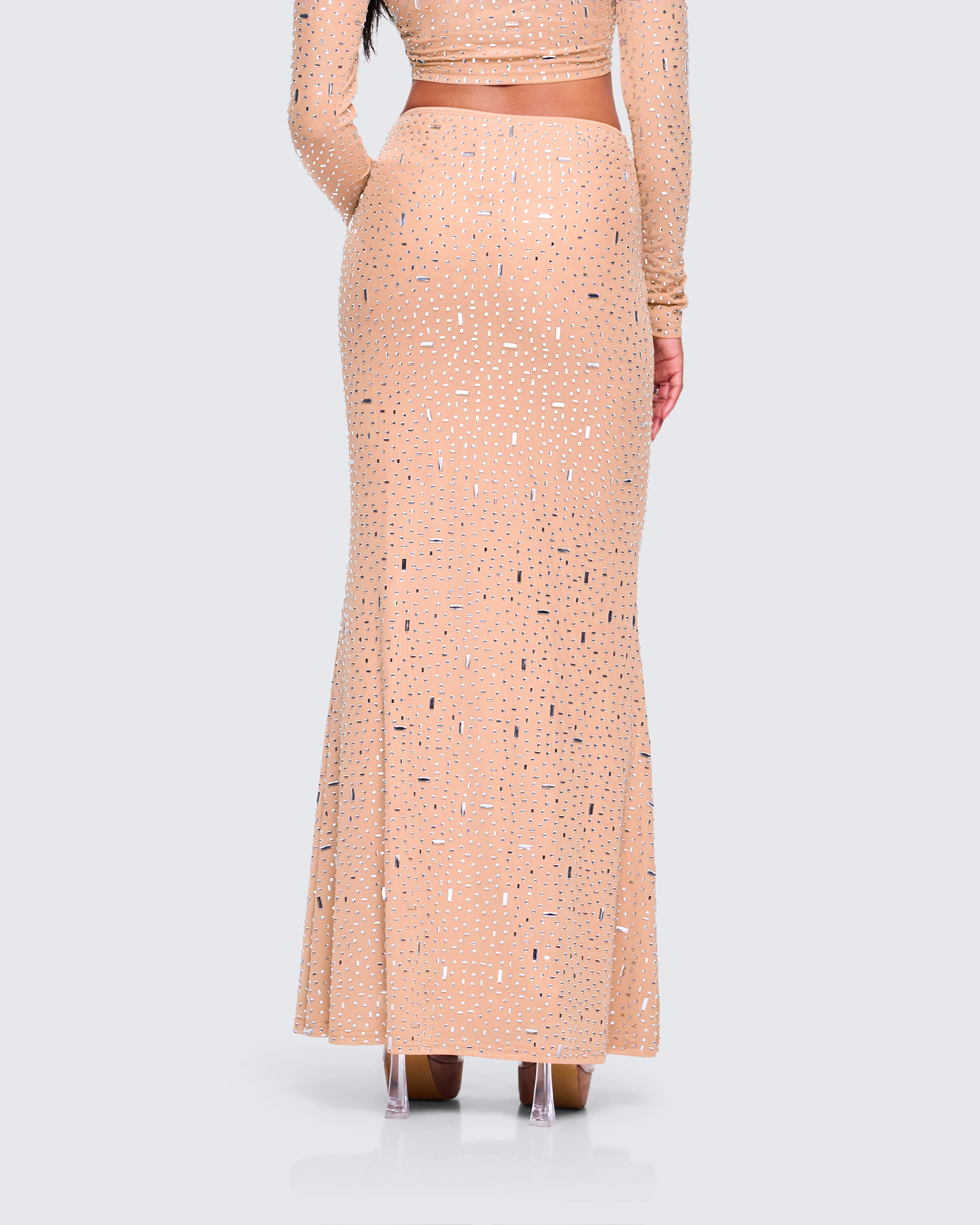 Maze Nude Rhinestone Maxi Skirt - Image 6