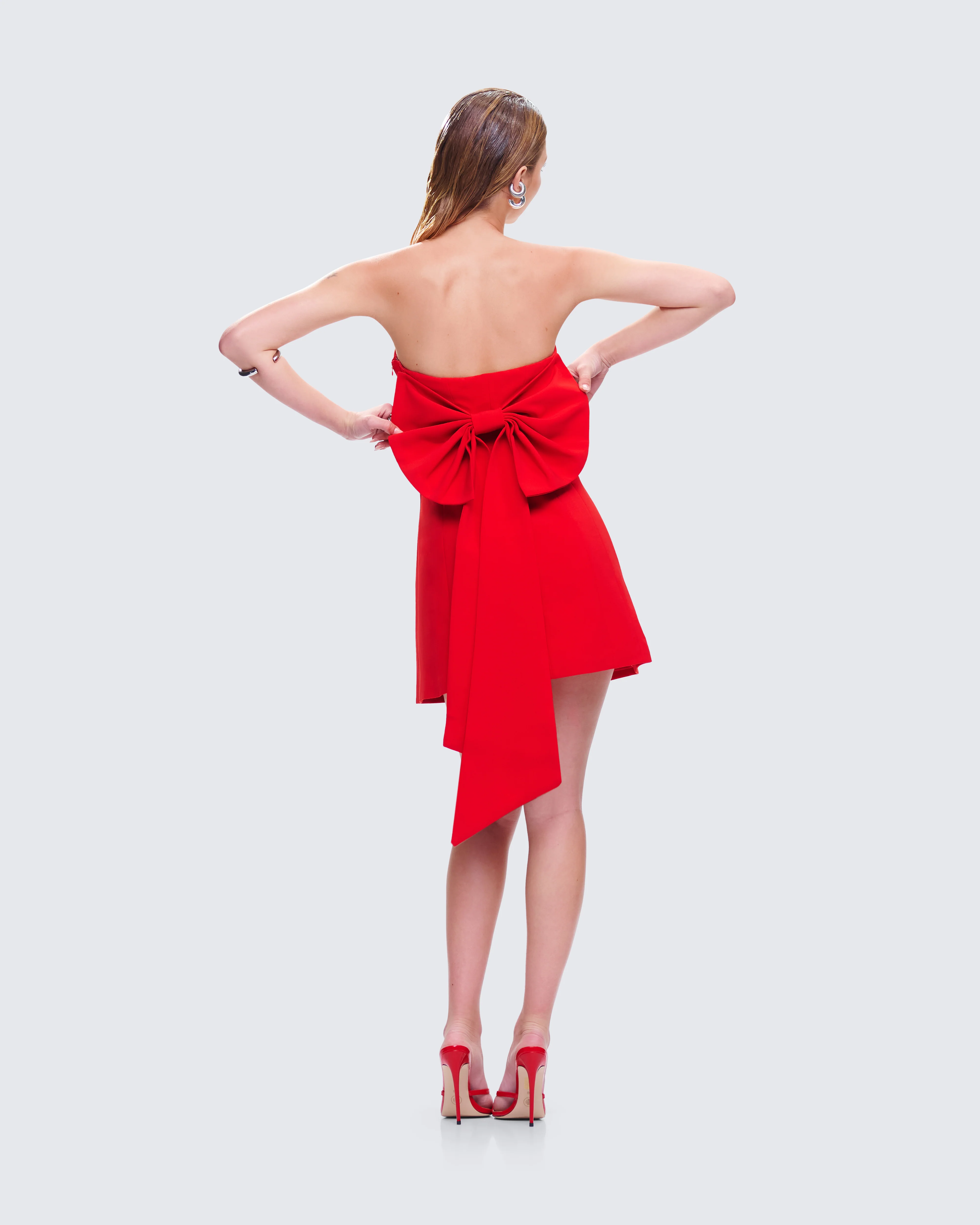 McKay Red Strapless Bow Mini Dress - Image 7