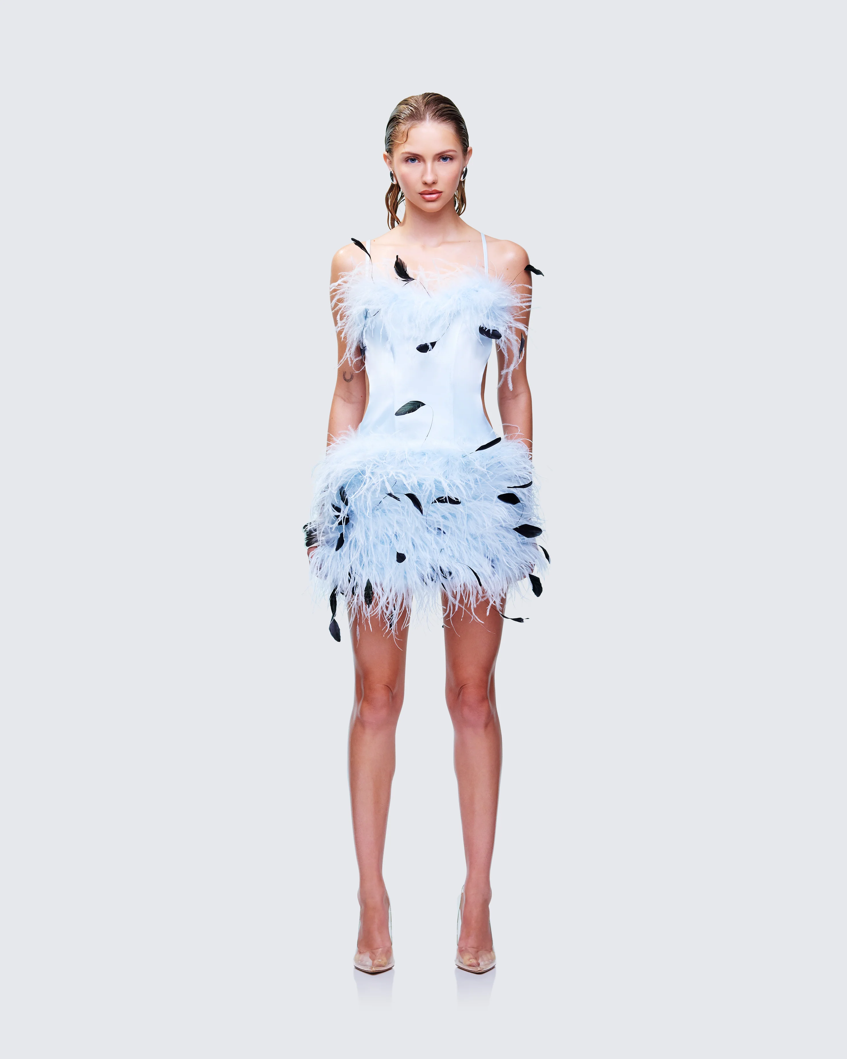 Meadow Blue Feather Backless Mini Dress - Image 2