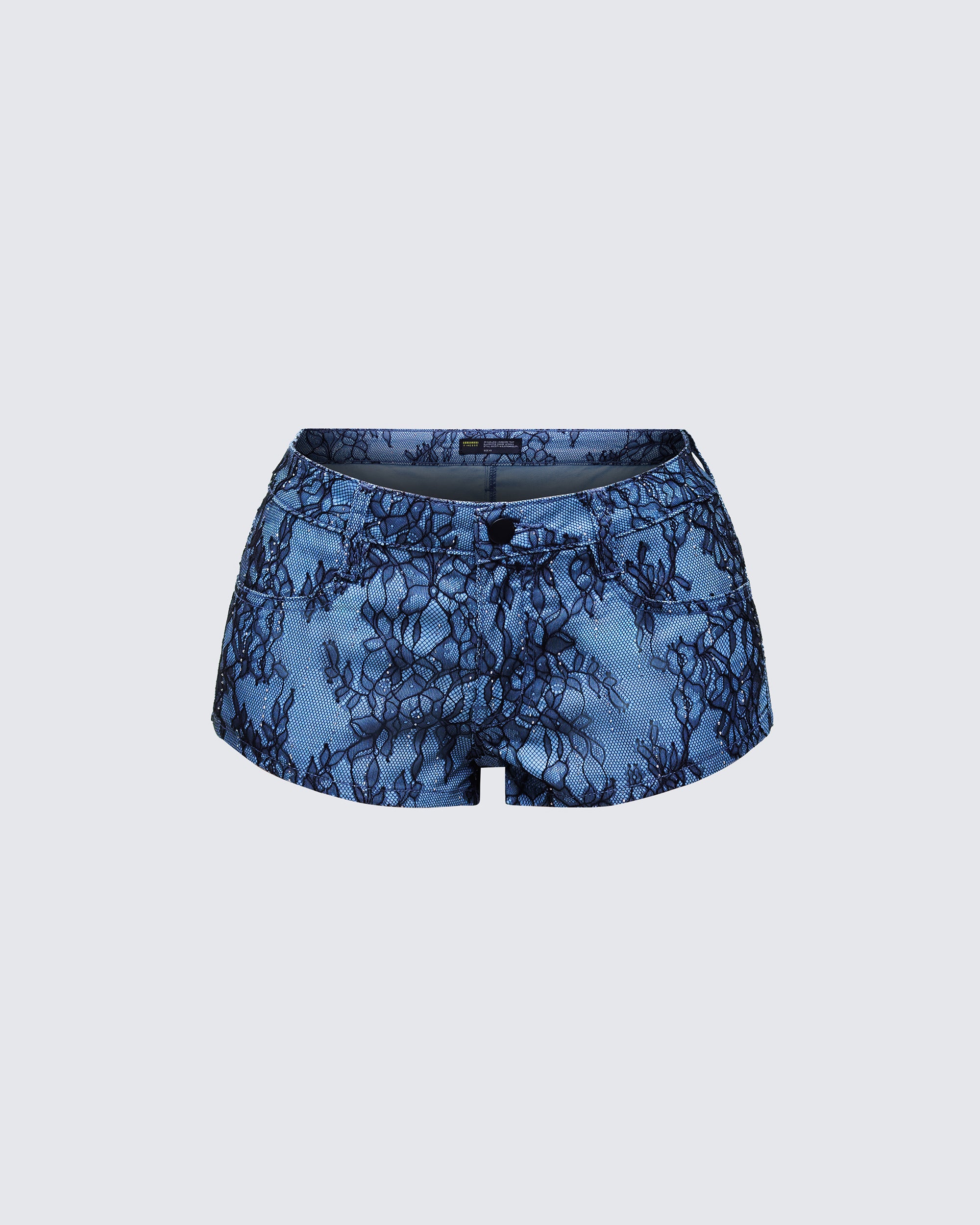 Meili Blue Fused Lace Mini Shorts