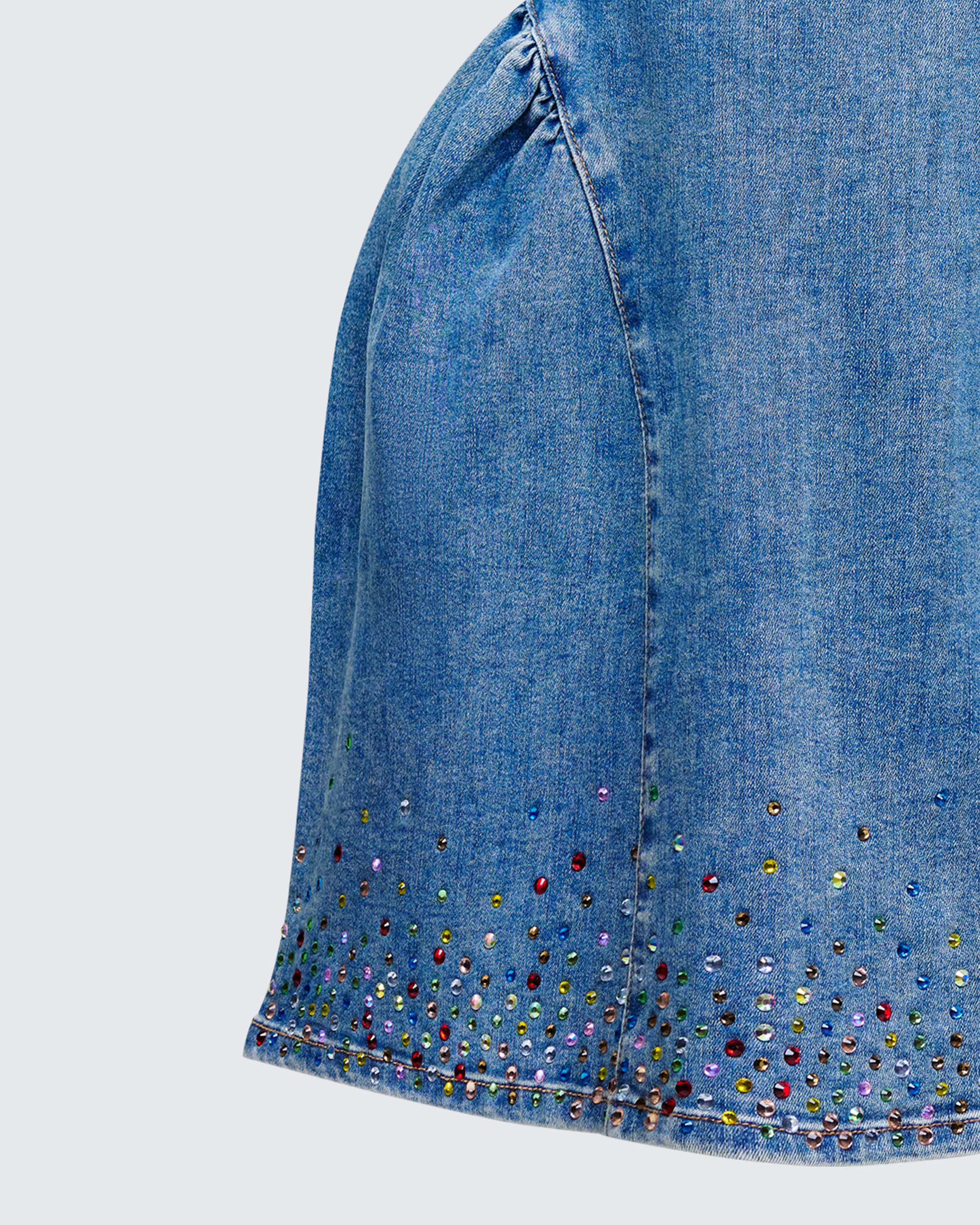 Meina Blue Denim Embellished Mini Dress - Image 6