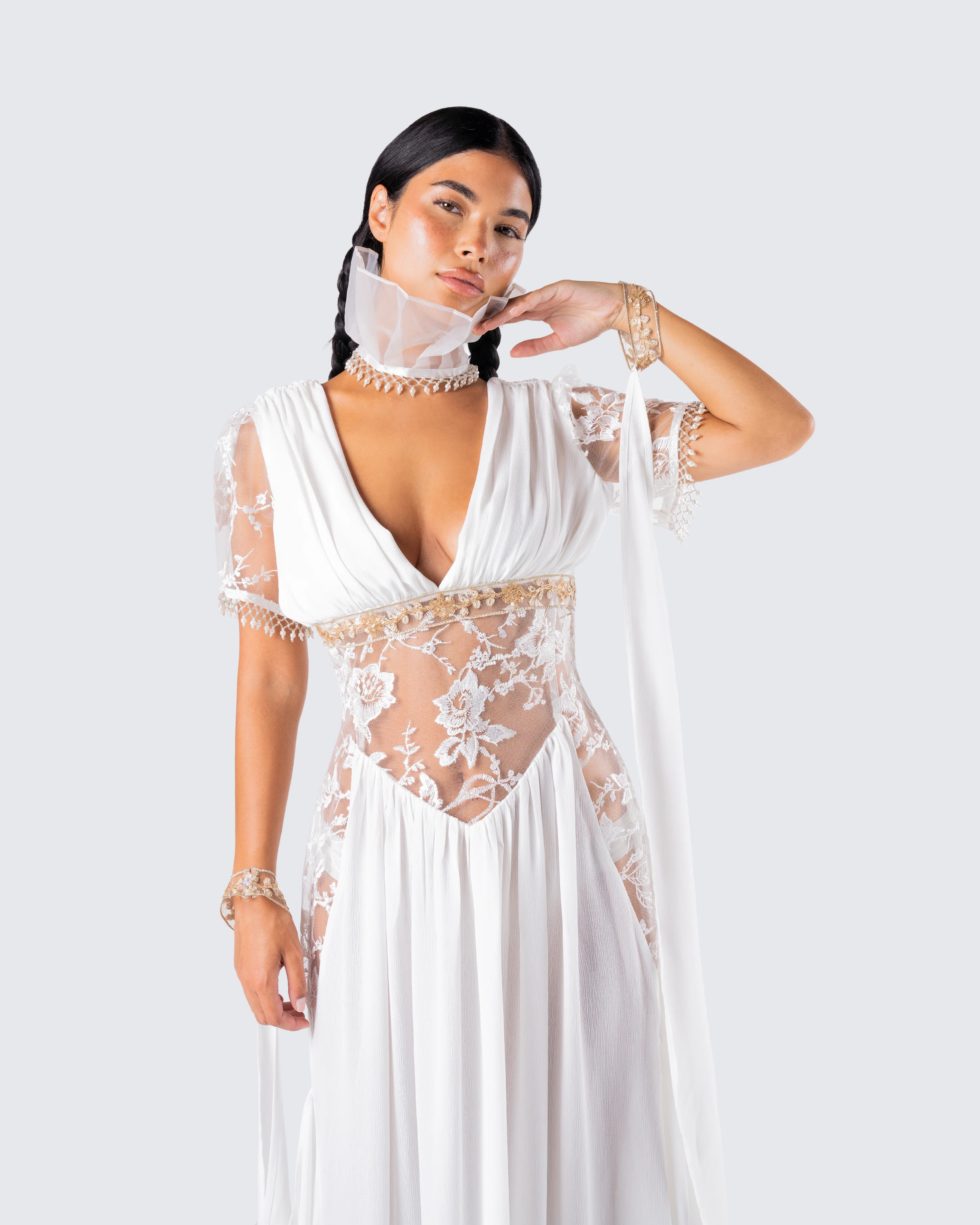 Melora White Maxi Dress & Collar - Image 10
