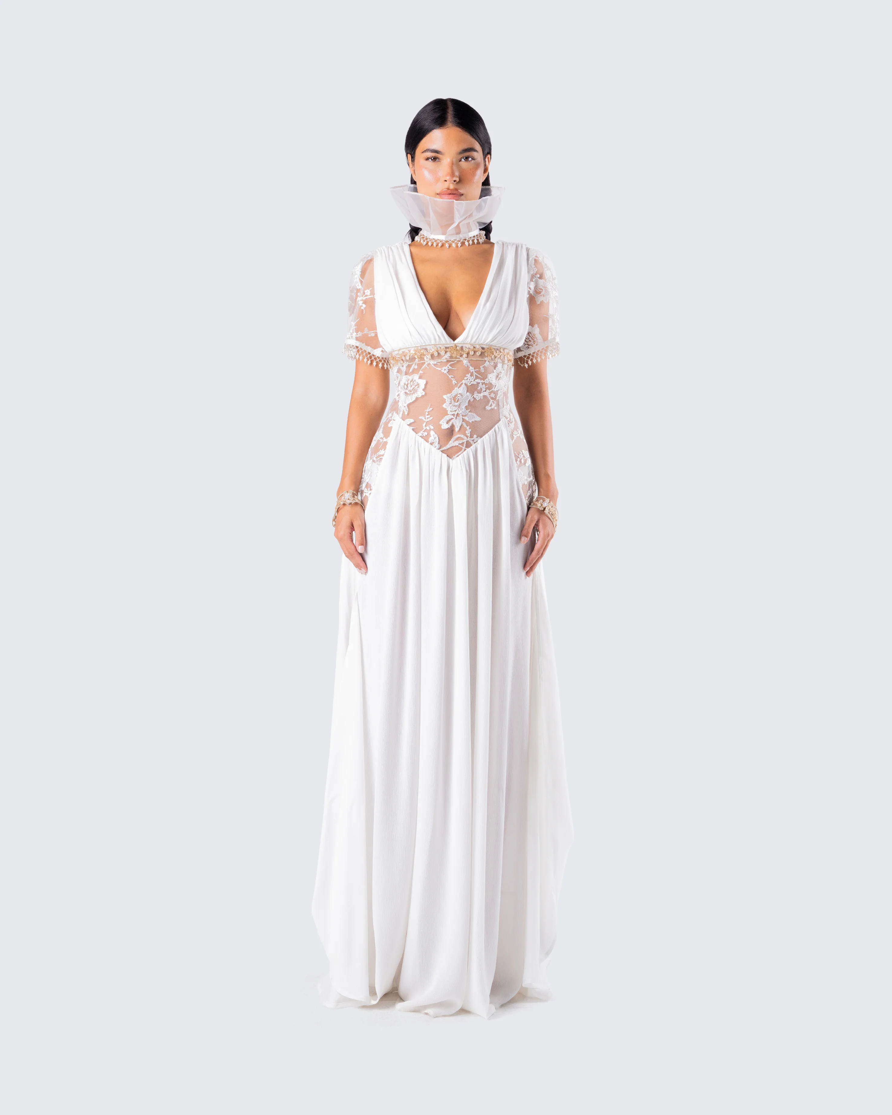 Melora White Maxi Dress & Collar - Image 5