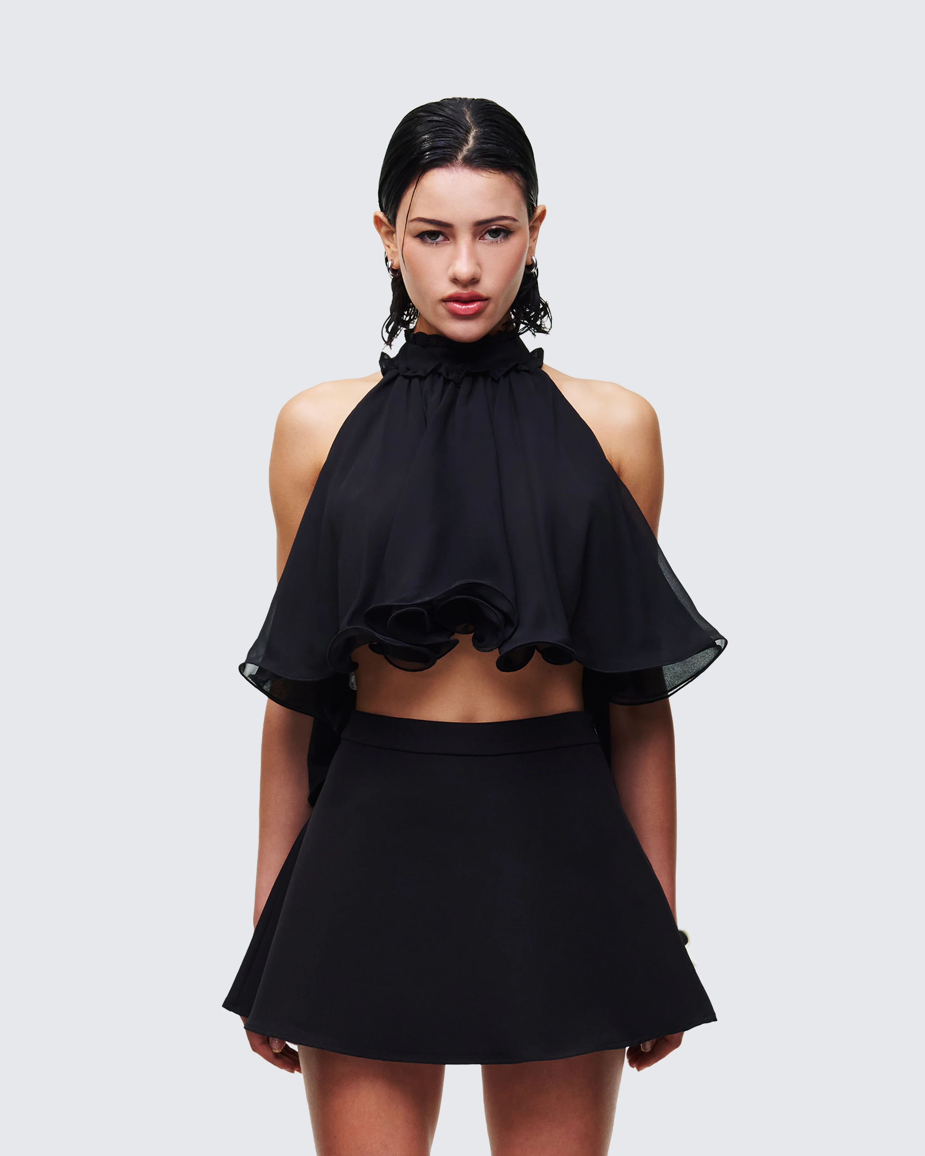 Melva Black Georgette Ruffle Trim Top - Image 2