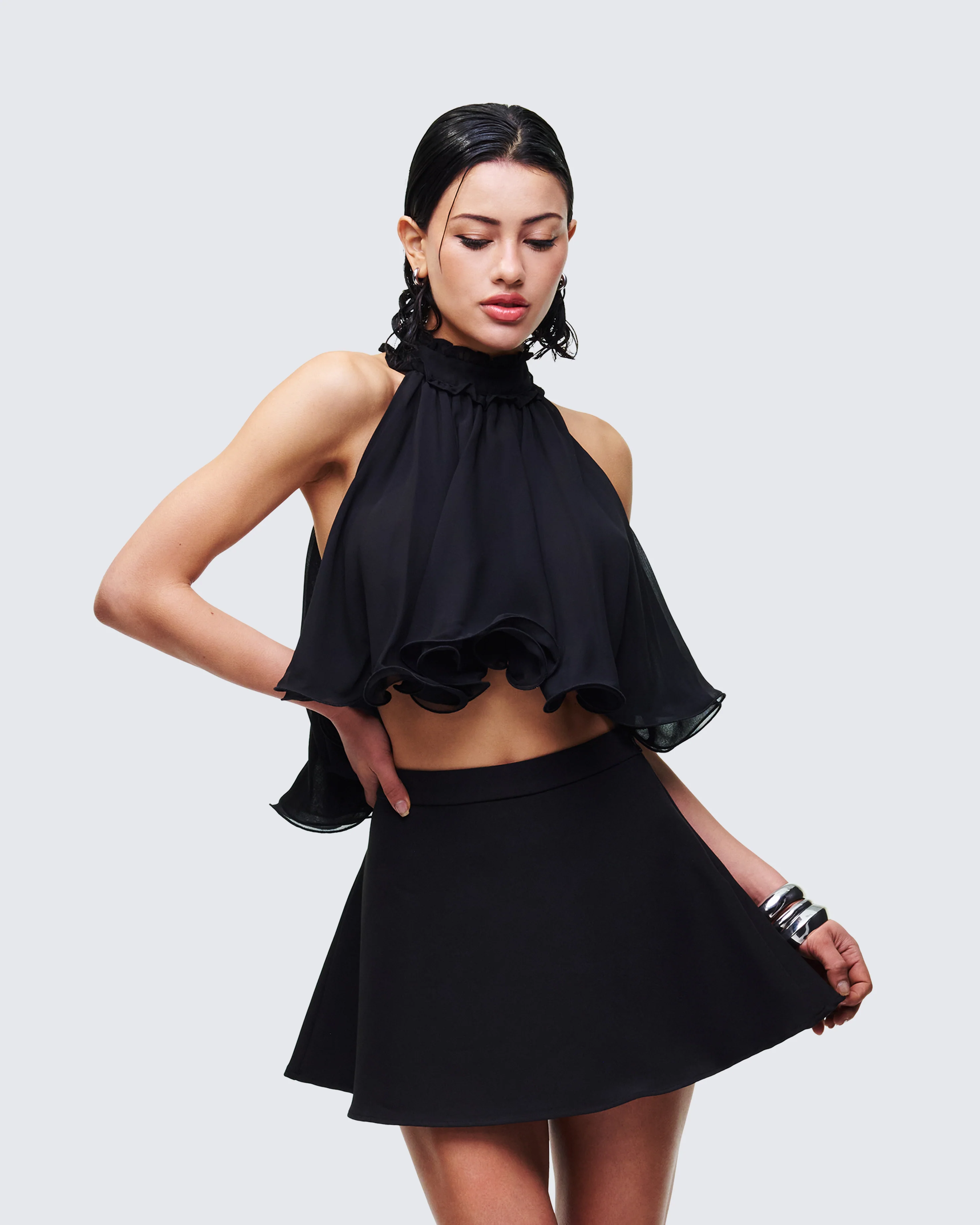 Melva Black Georgette Ruffle Trim Top - Image 3