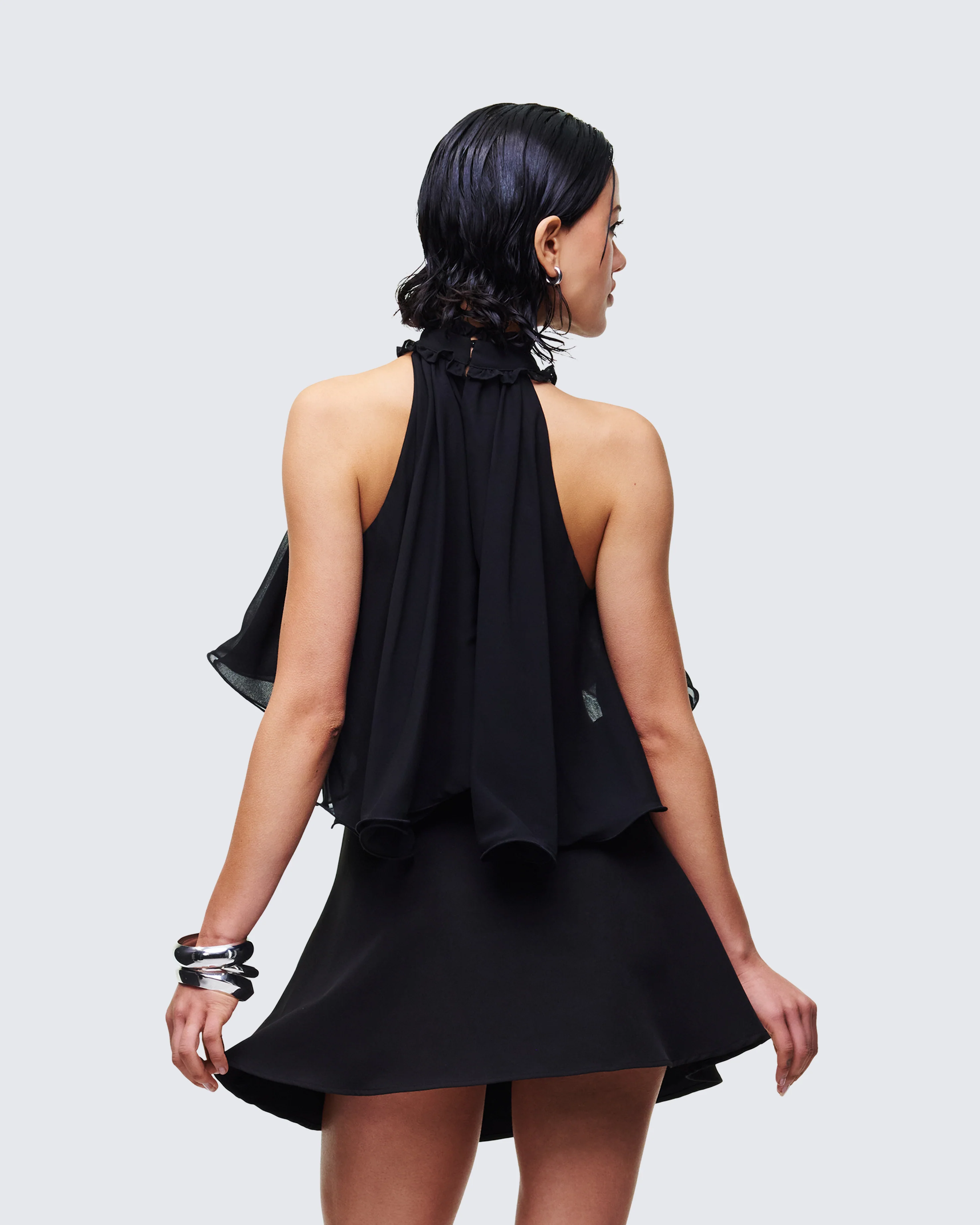Melva Black Georgette Ruffle Trim Top - Image 4