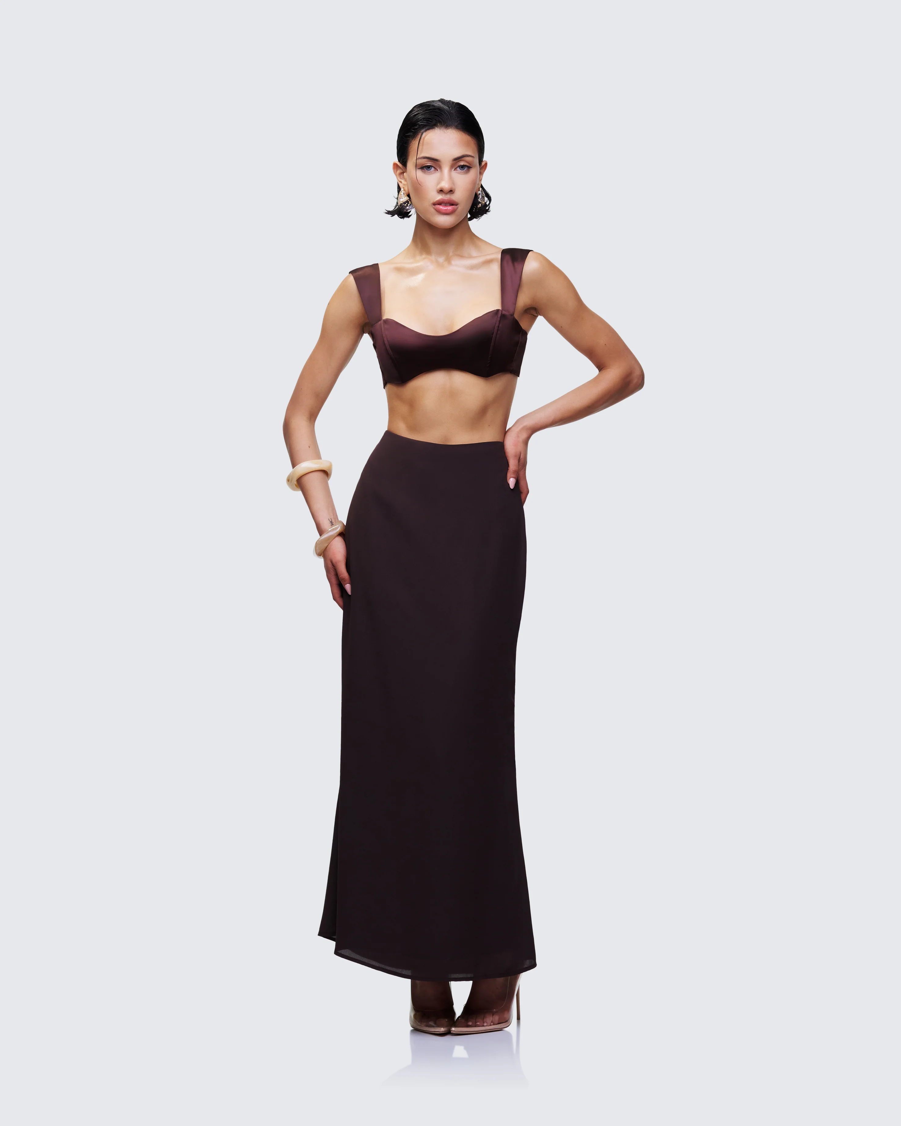 Mercedes Brown Satin Tie Crop Top - Image 5