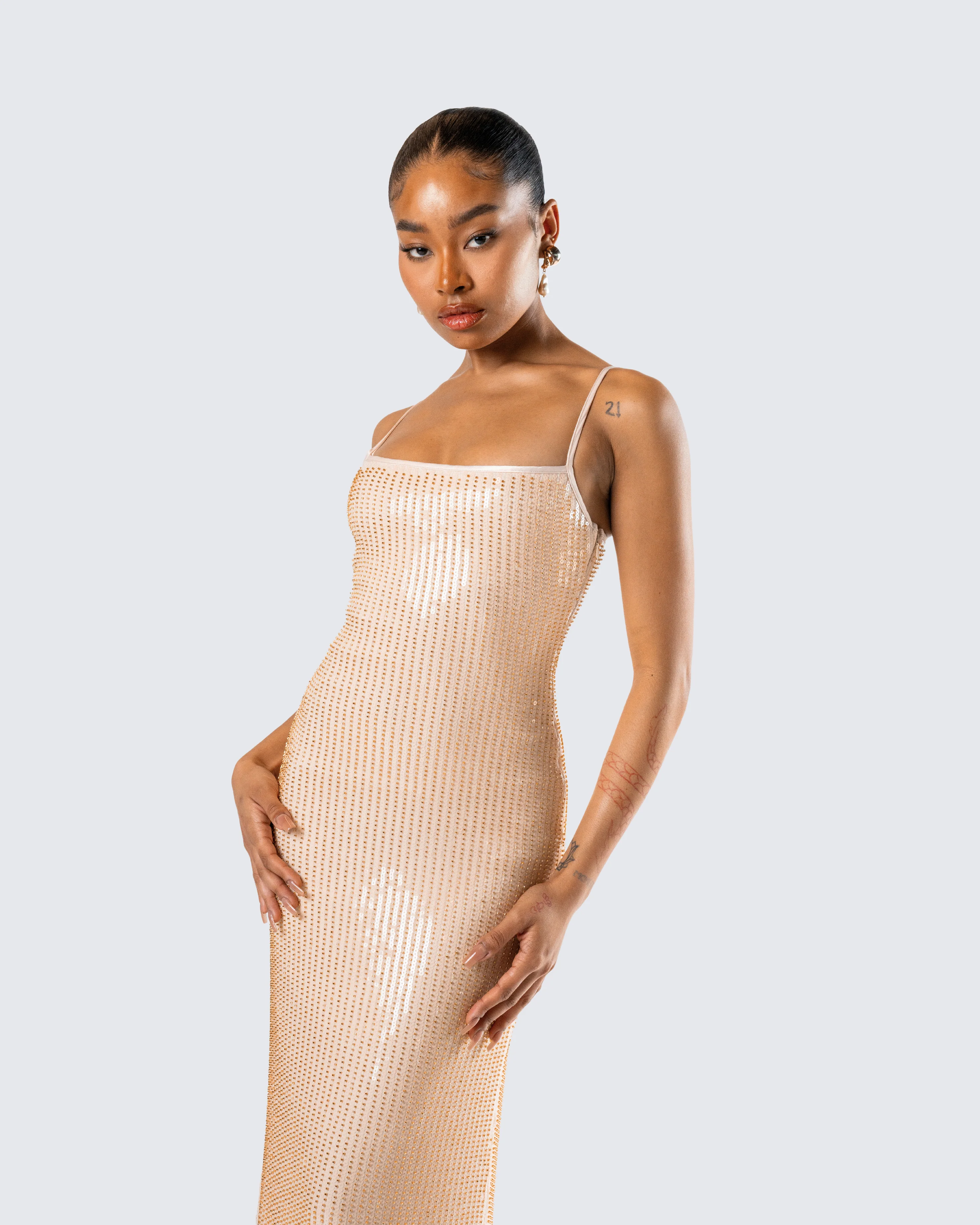 Michal Gold Sequin Maxi Dress - Image 9