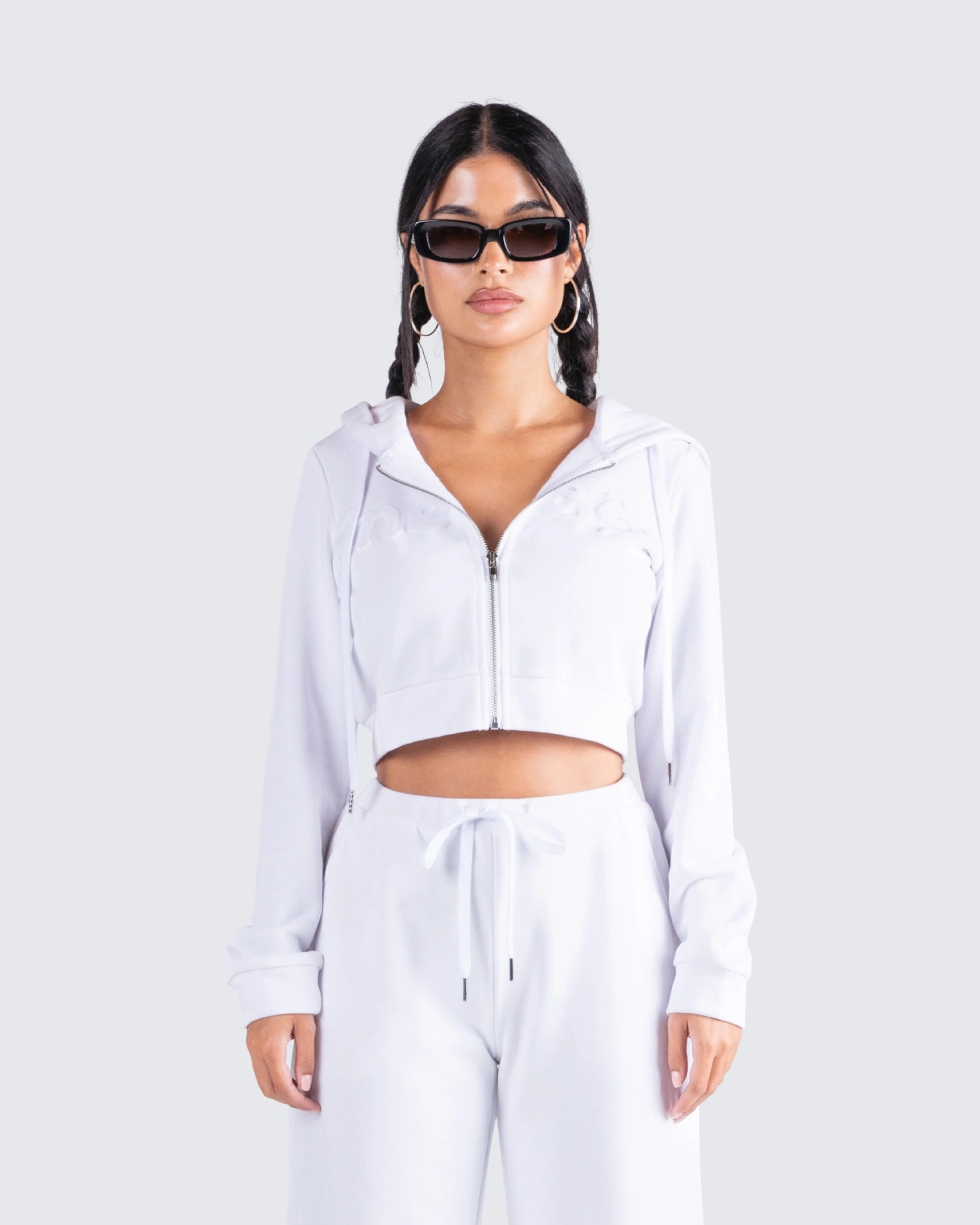 Miles White Zip Up Hoodie - Image 4