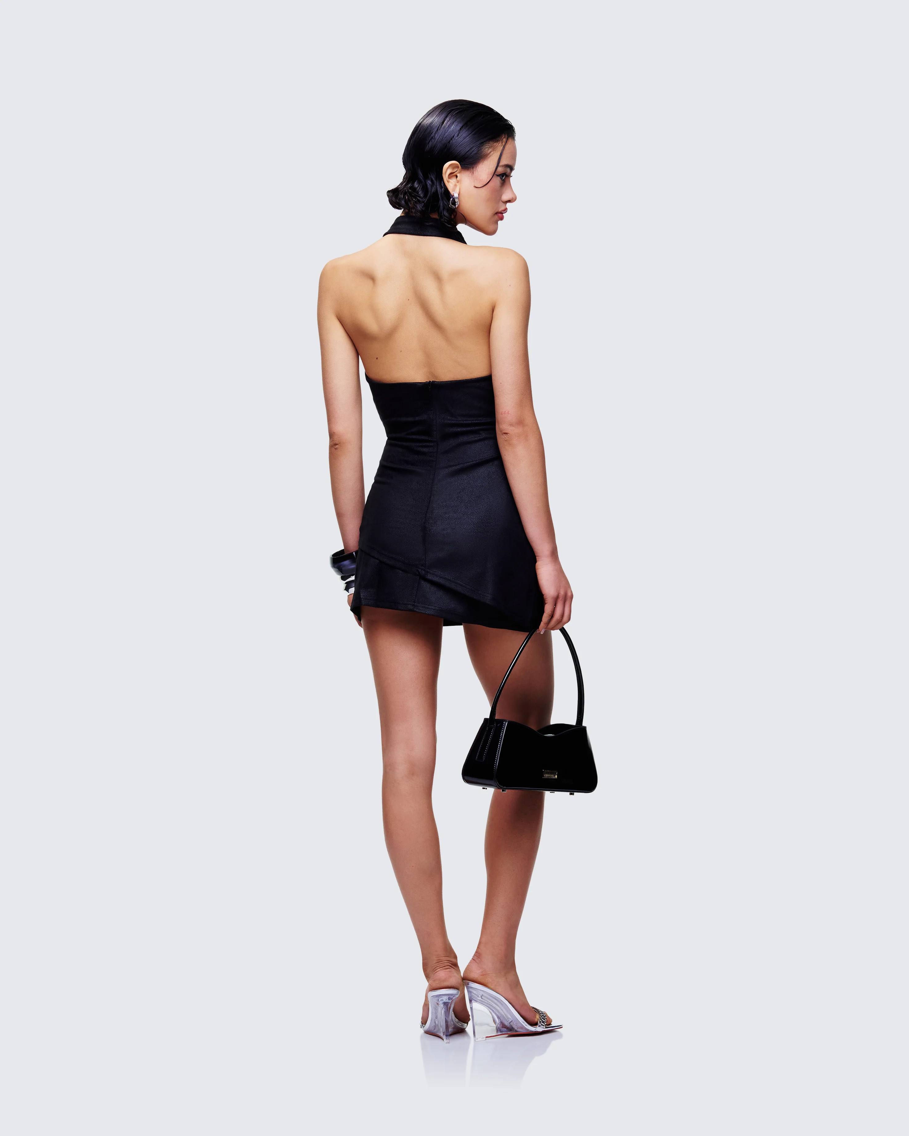 Mina Black Halter Eyelet Leather Look Dress - Image 5