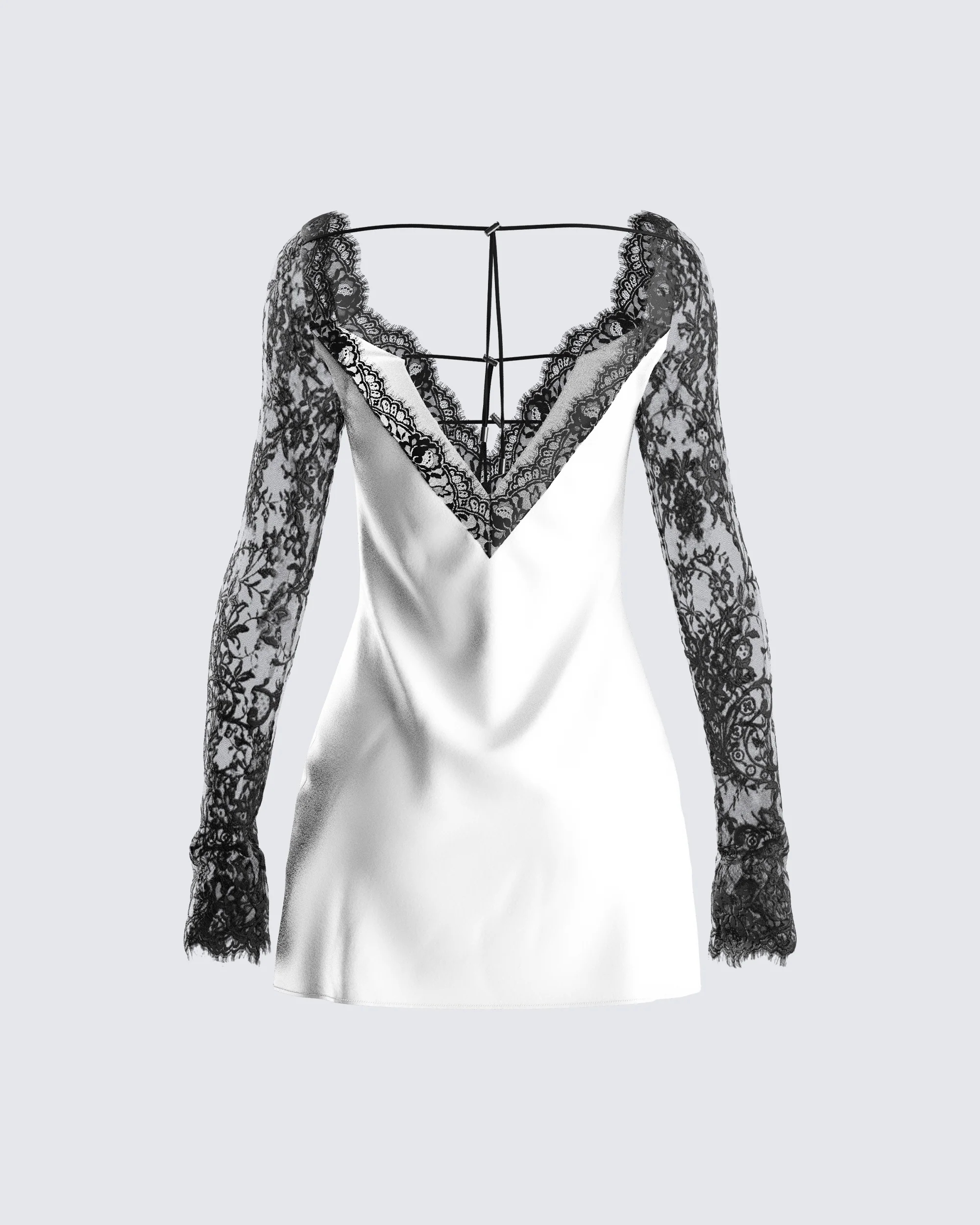 Minnie White Satin Lace Trim Dress - Image 3