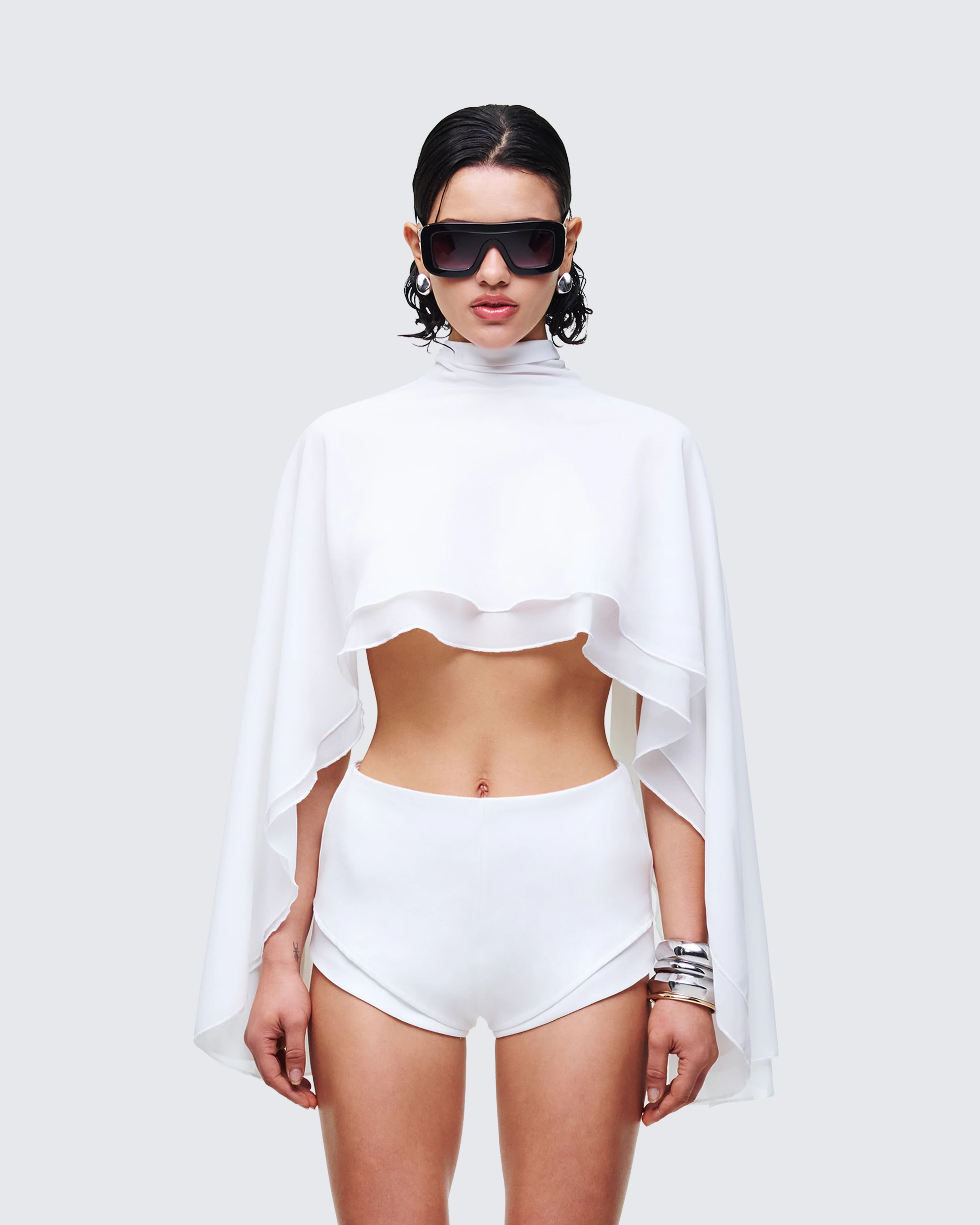 Mitchie White Georgette Open Back Cape - Image 2
