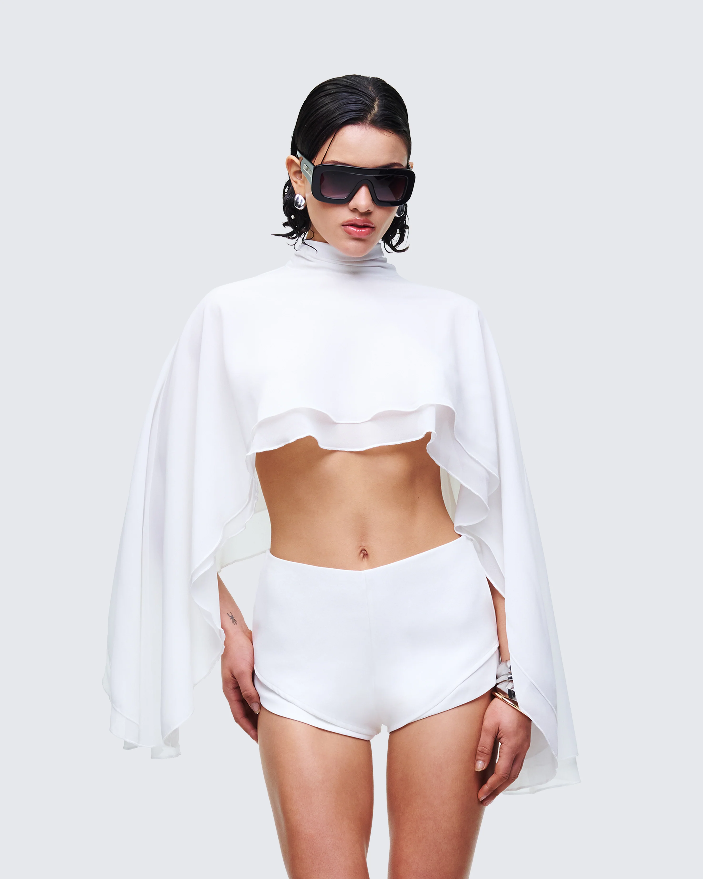 Mitchie White Georgette Open Back Cape - Image 3