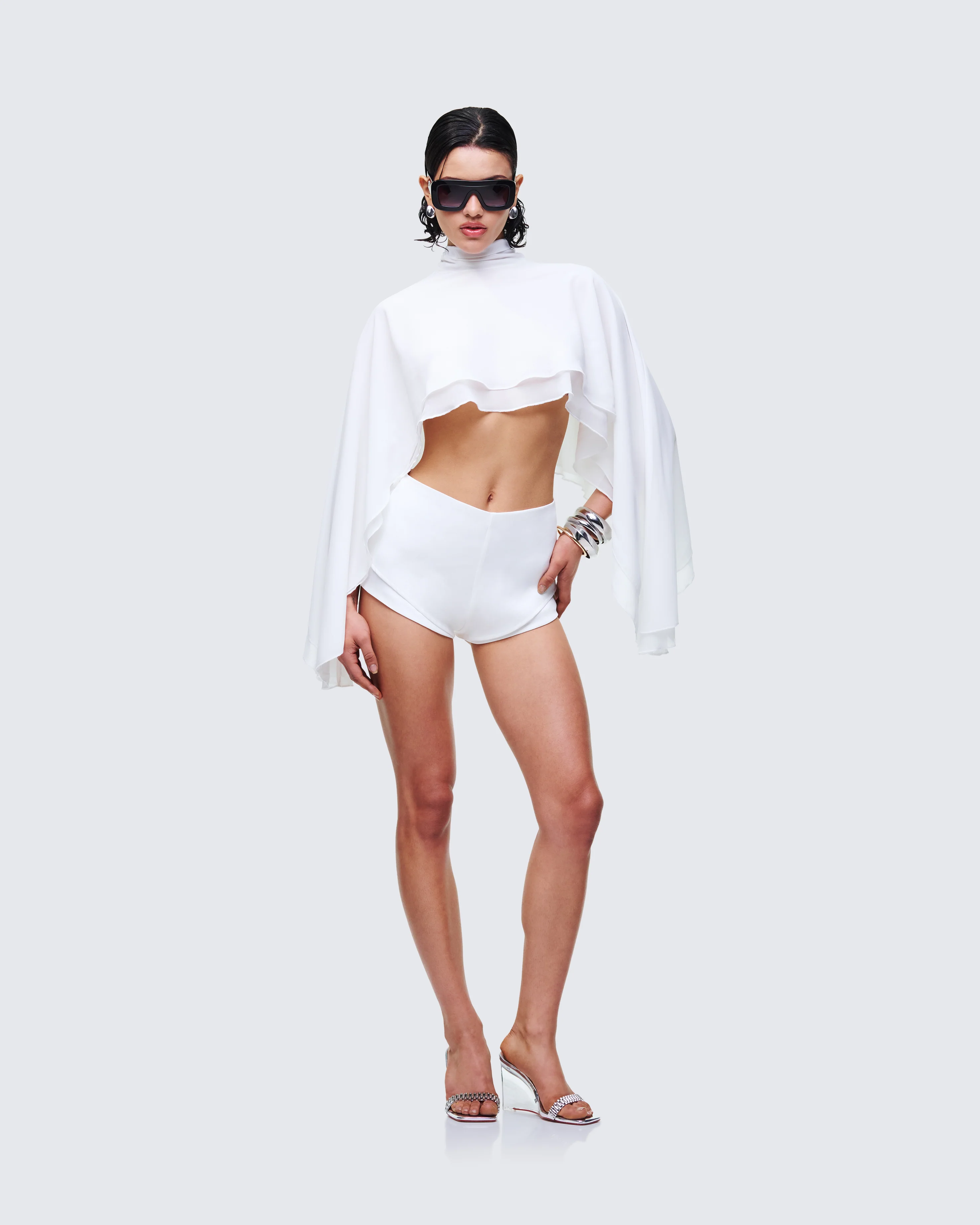 Mitchie White Georgette Open Back Cape - Image 5