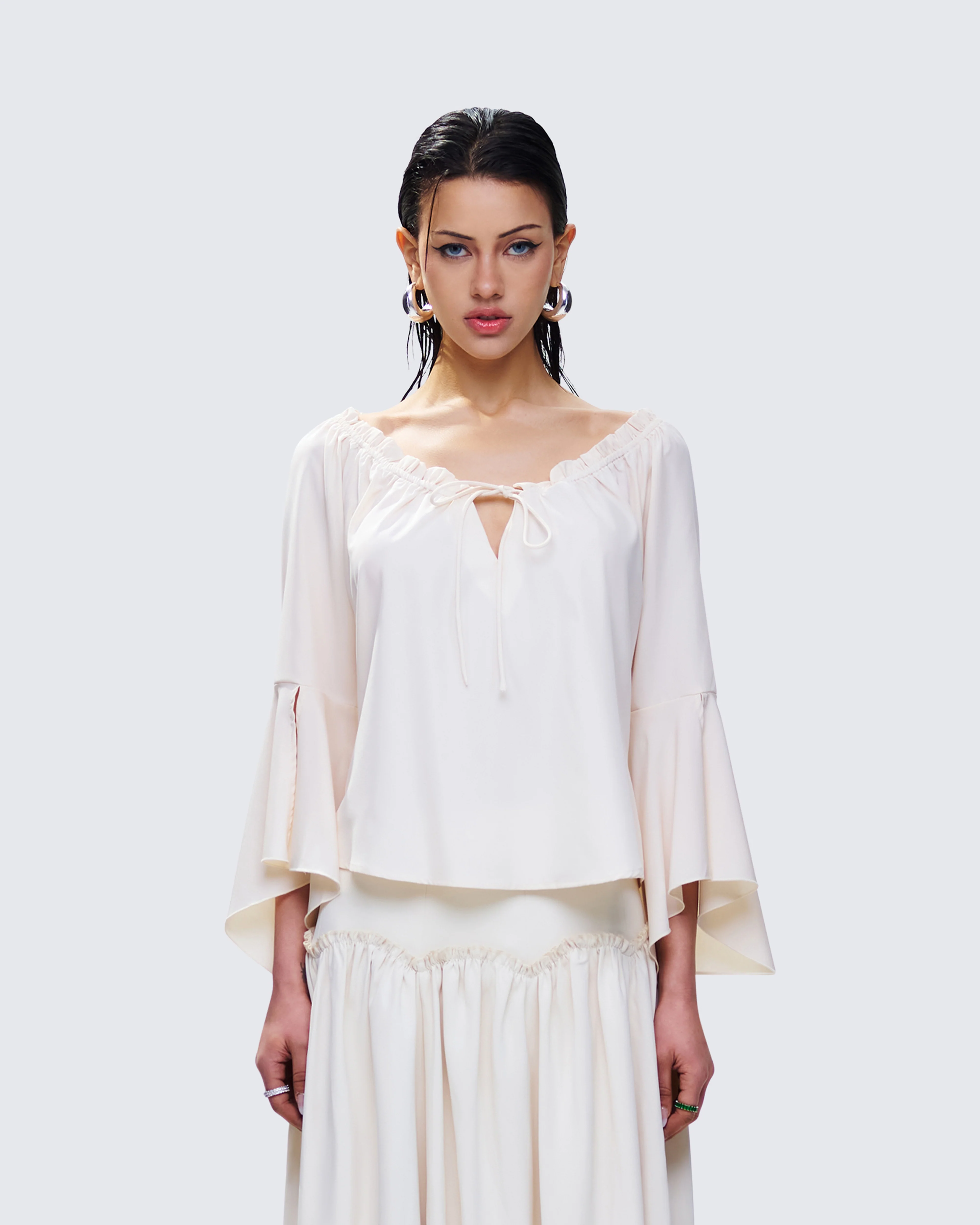 Moira Ivory Trumpet Sleeve Top - Image 2
