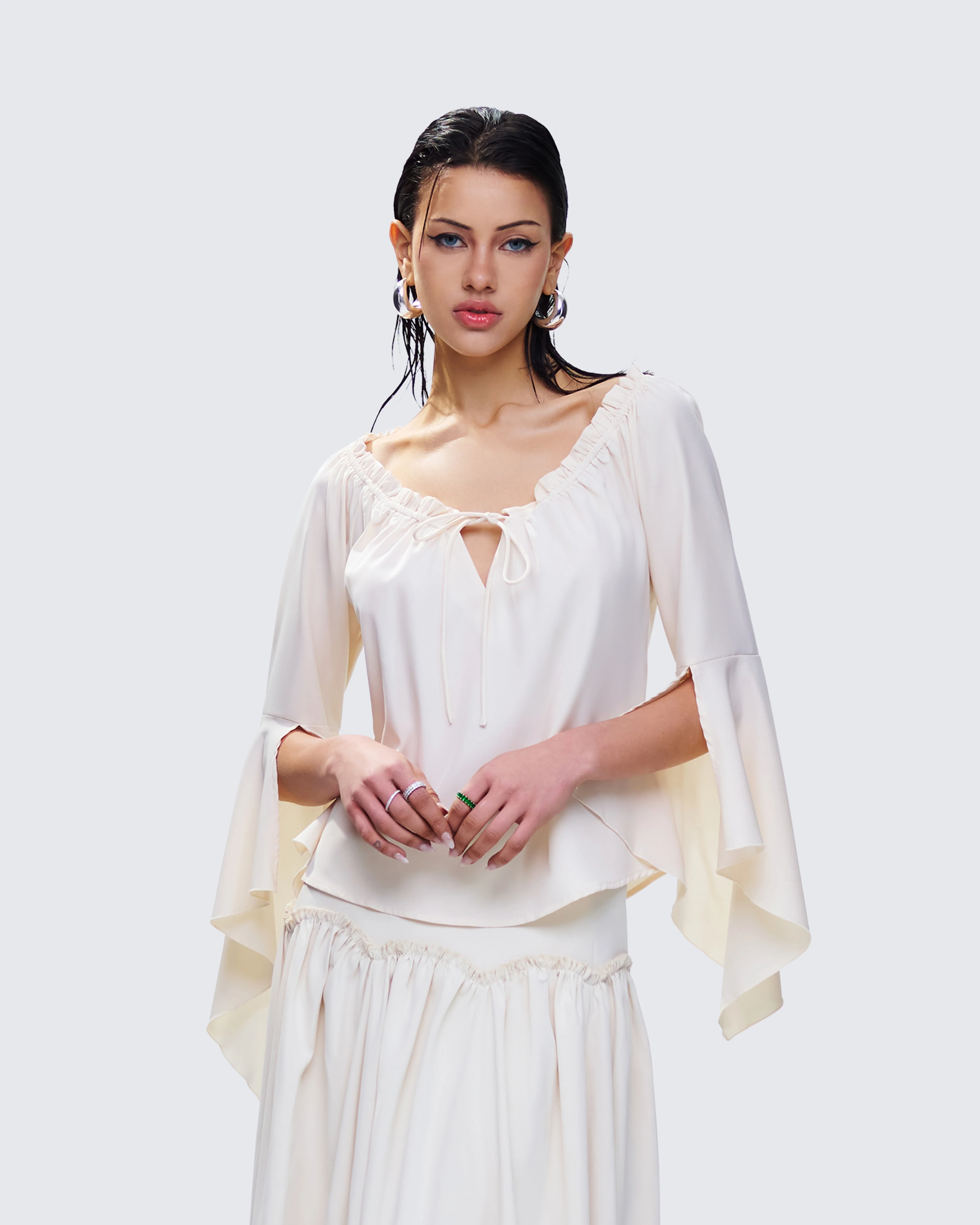 Moira Ivory Trumpet Sleeve Top - Image 3