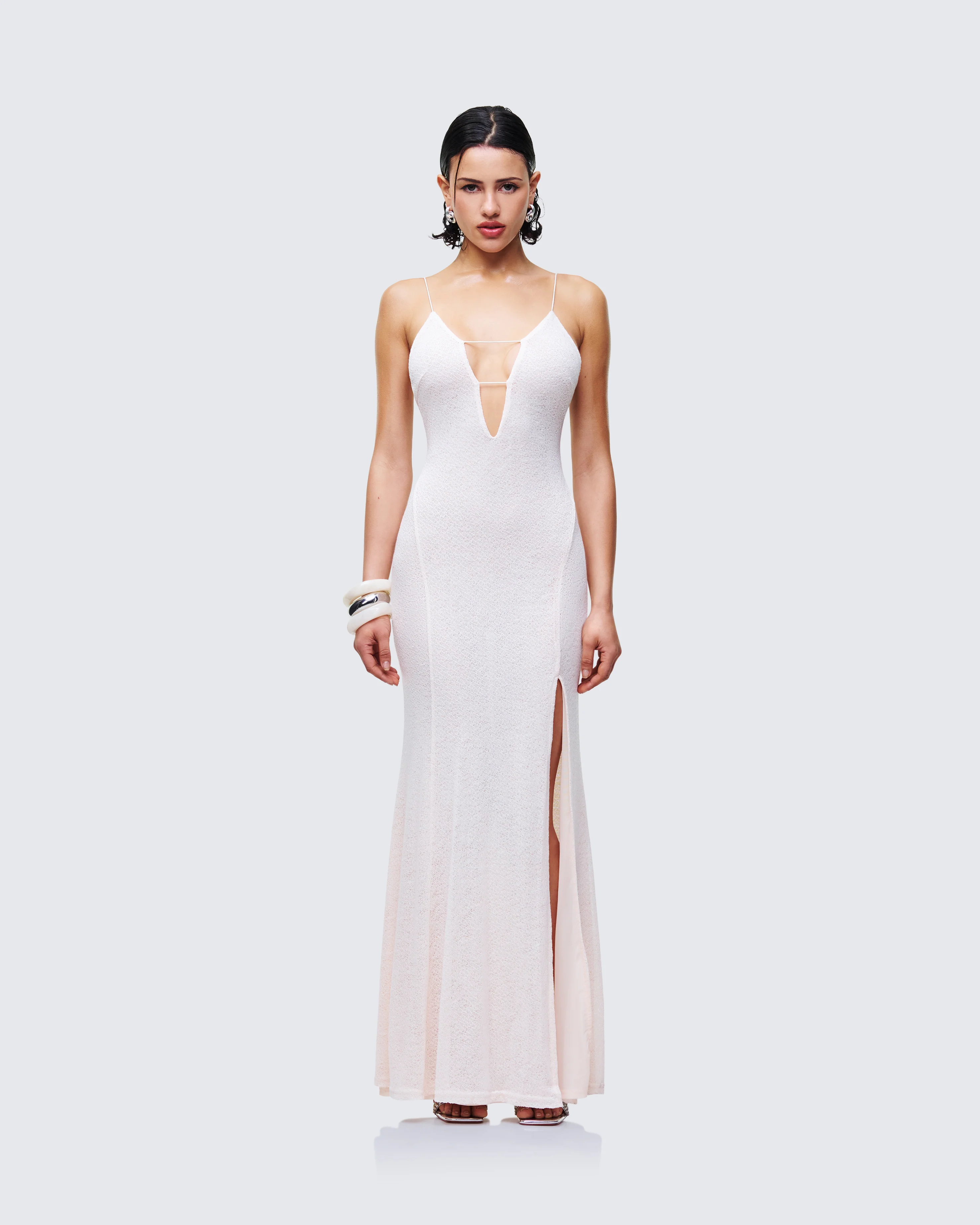 Mollie Ivory Plunge Neck Maxi Dress - Image 2