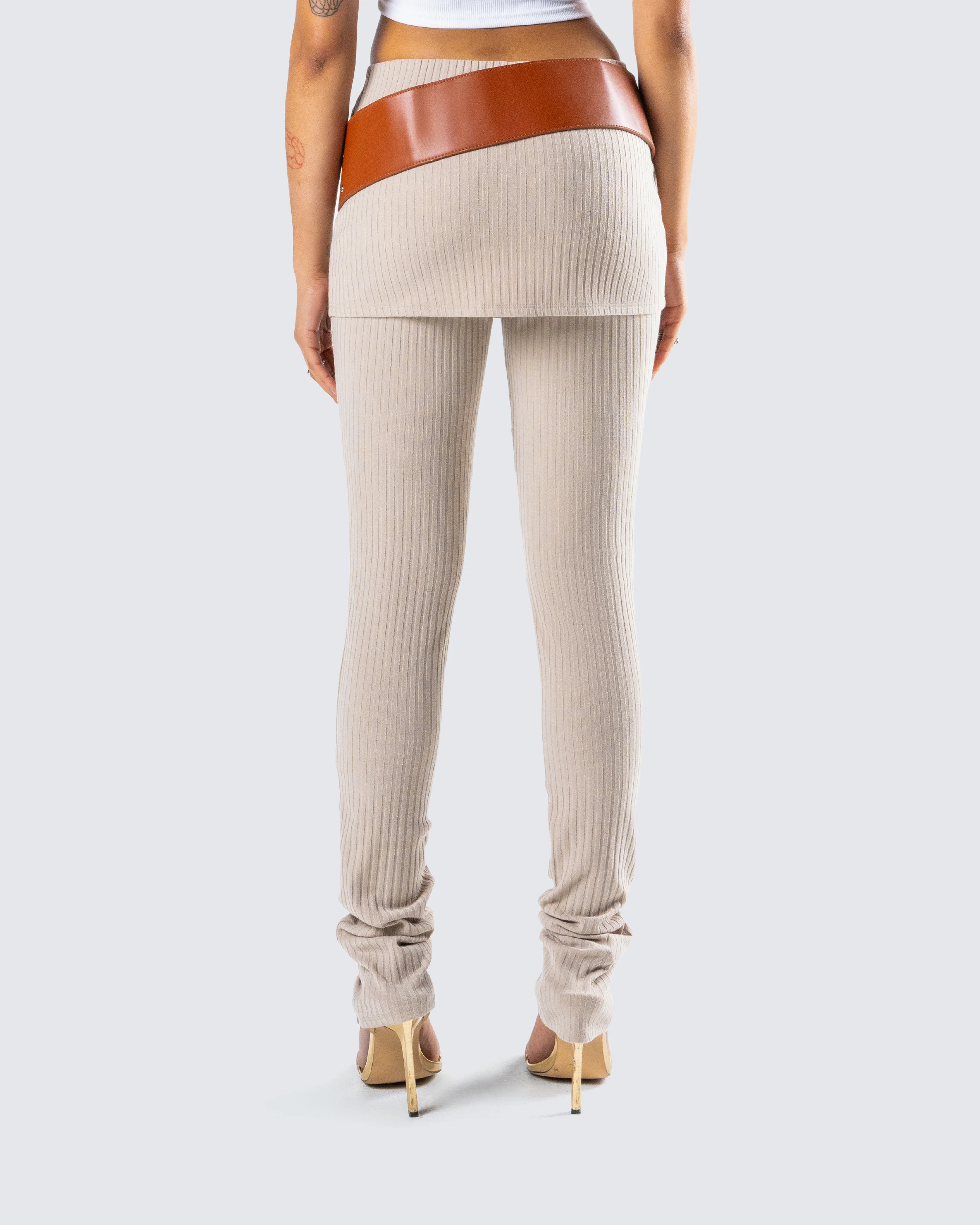 Myka Beige Rib Foldover Legging - Image 7