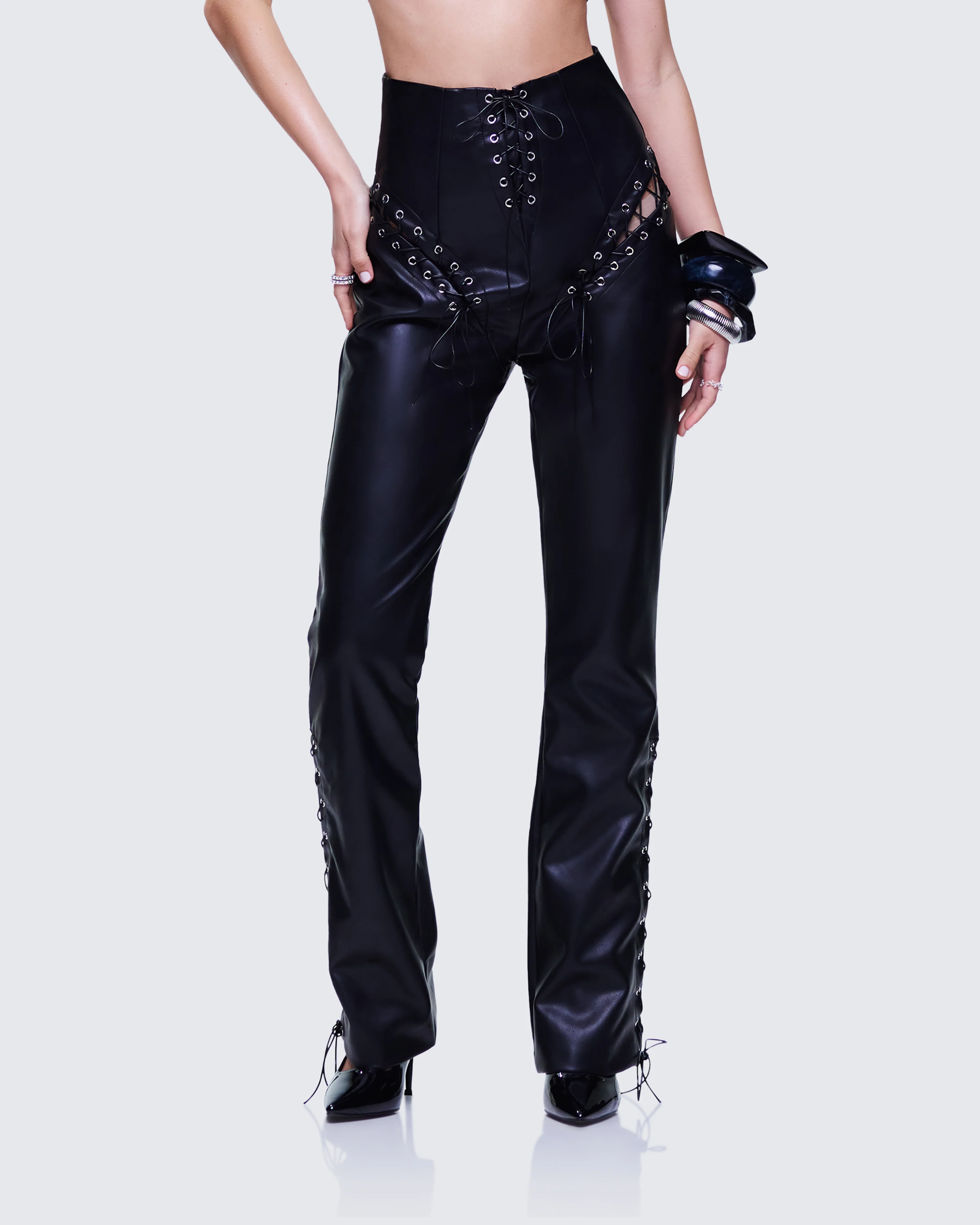 Nada Black Lace Up High Waisted Pant - Image 3