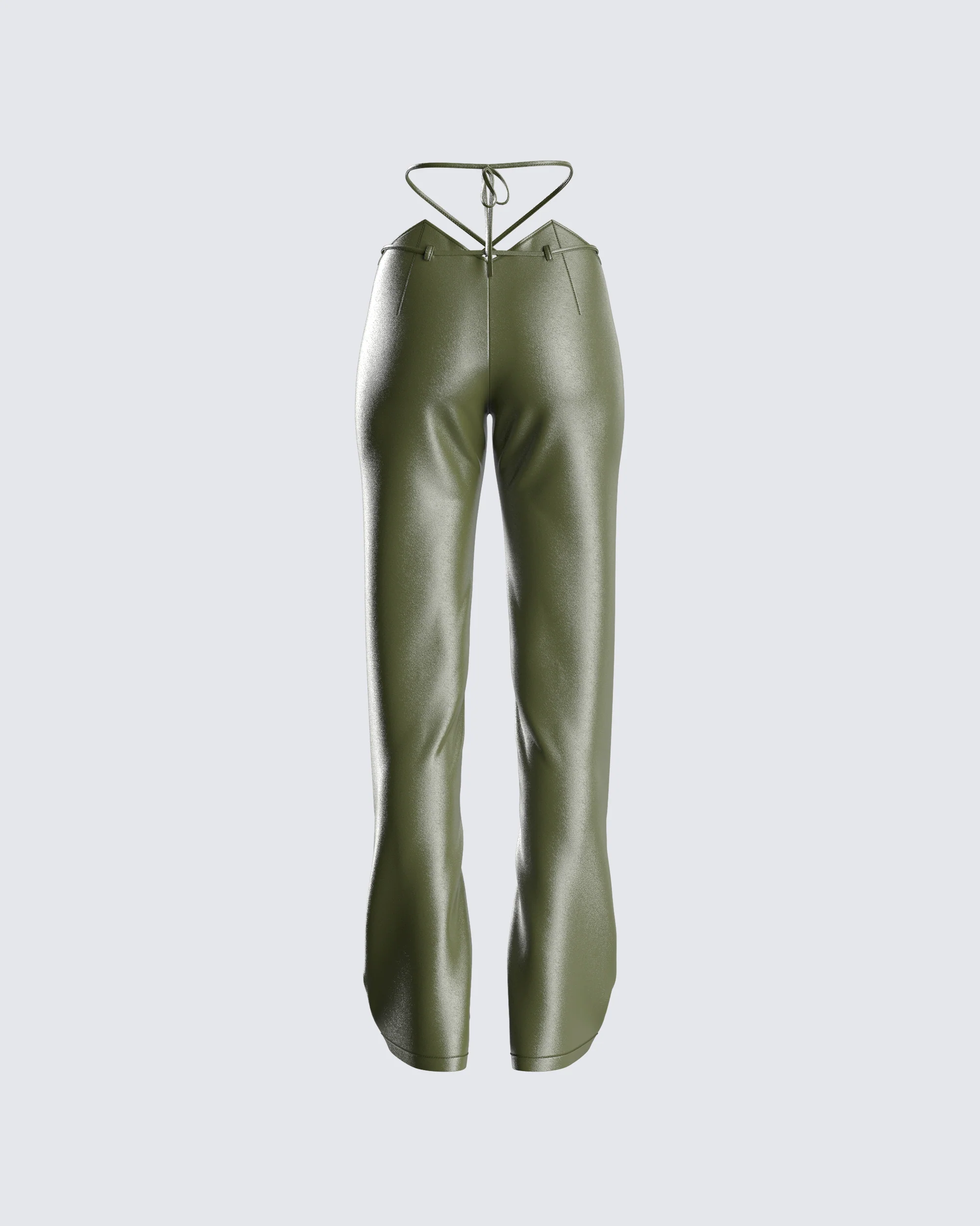 Nadir Olive Vegan Leather Pant - Image 3