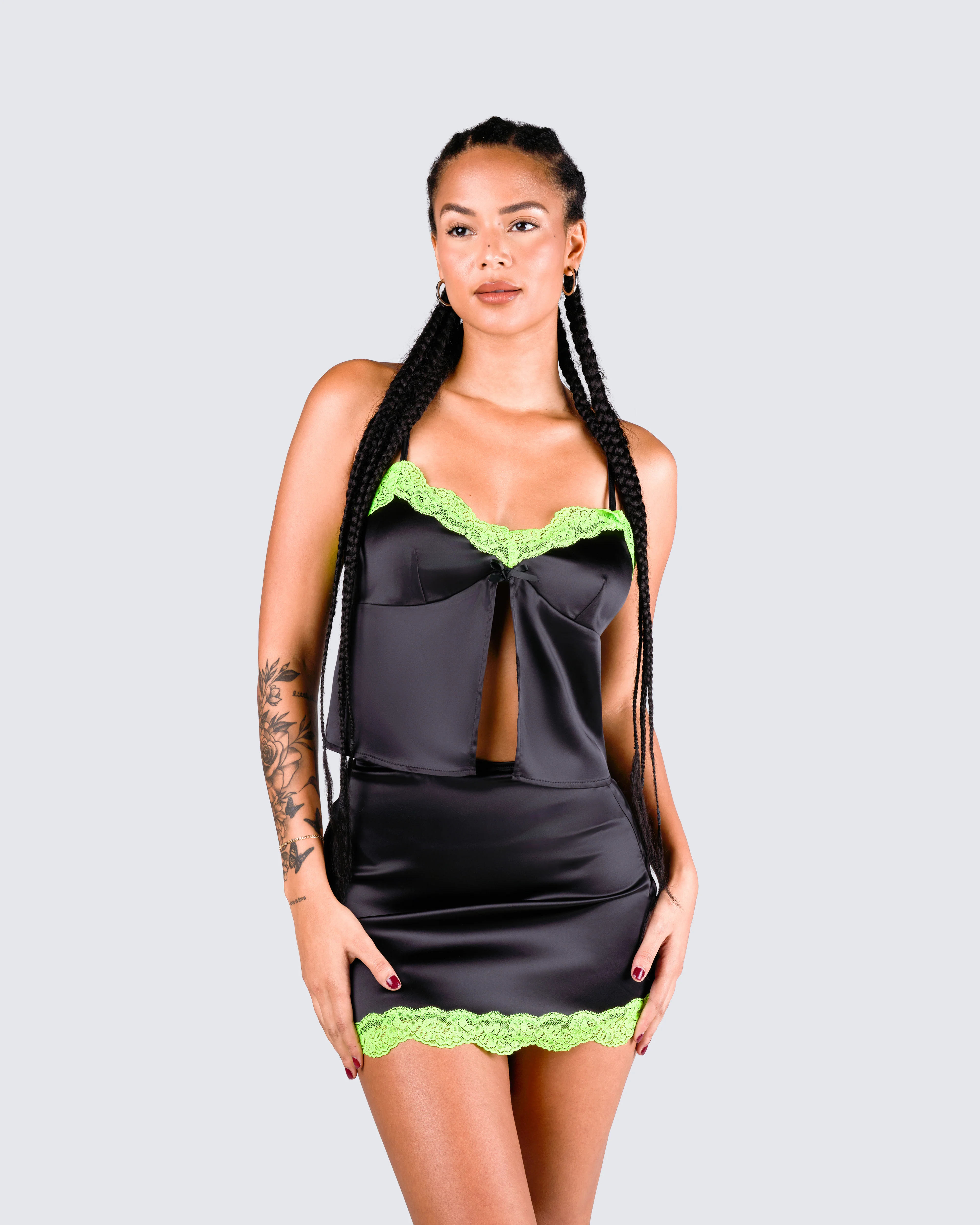 Nadya Black Satin Mini Skirt - Image 4