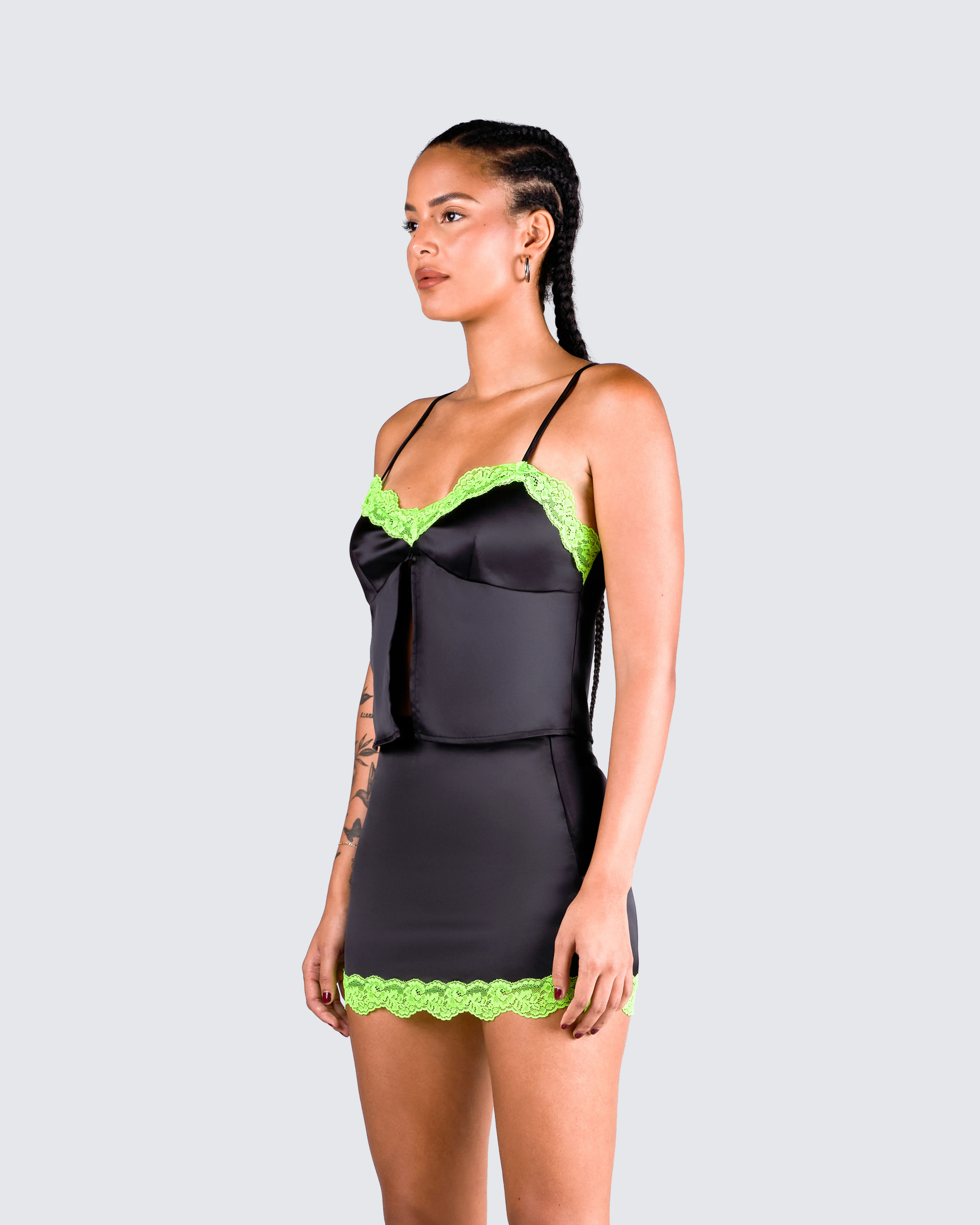 Nadya Black Satin Mini Skirt - Image 8