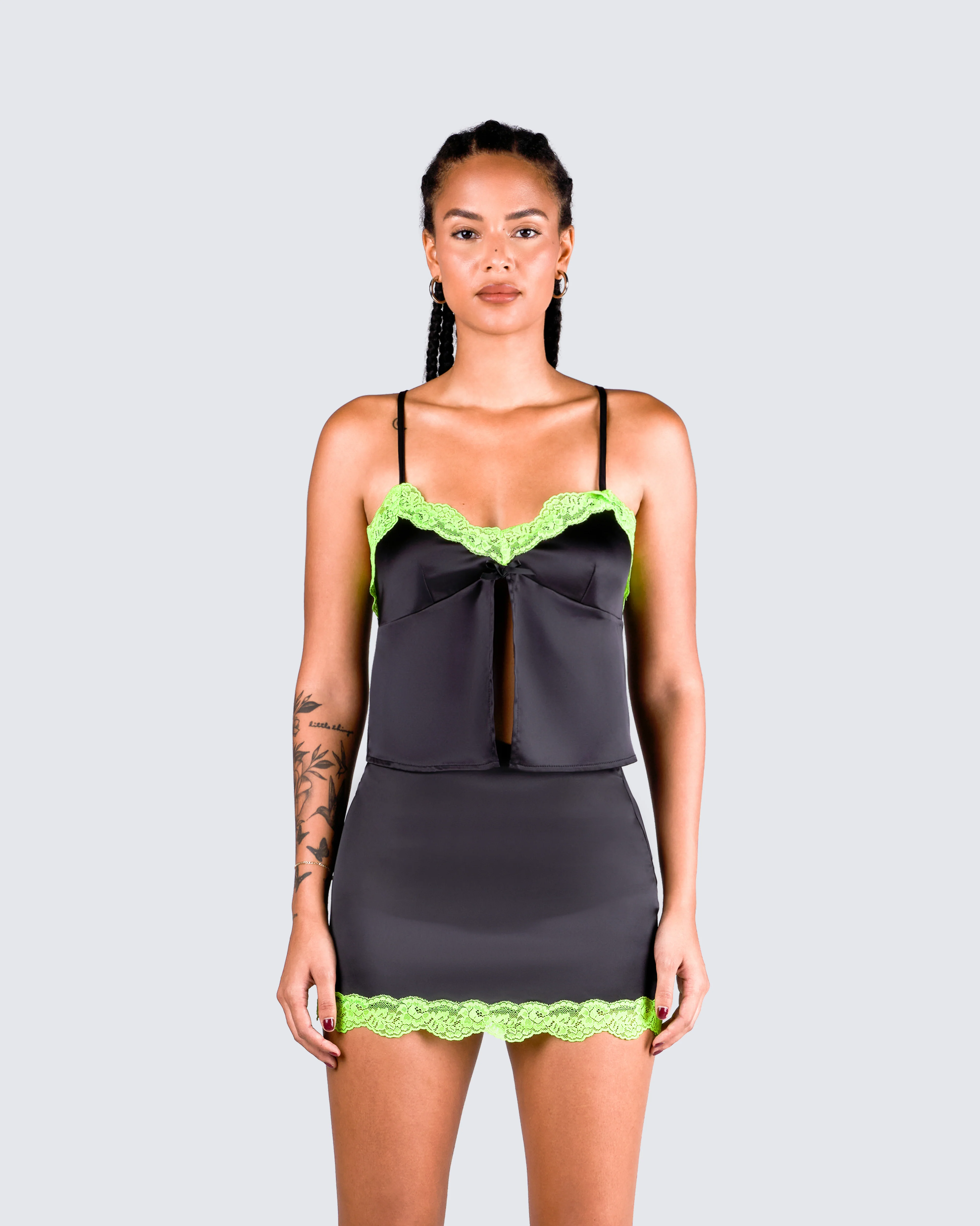 Nadya Black Satin Mini Skirt - Image 9