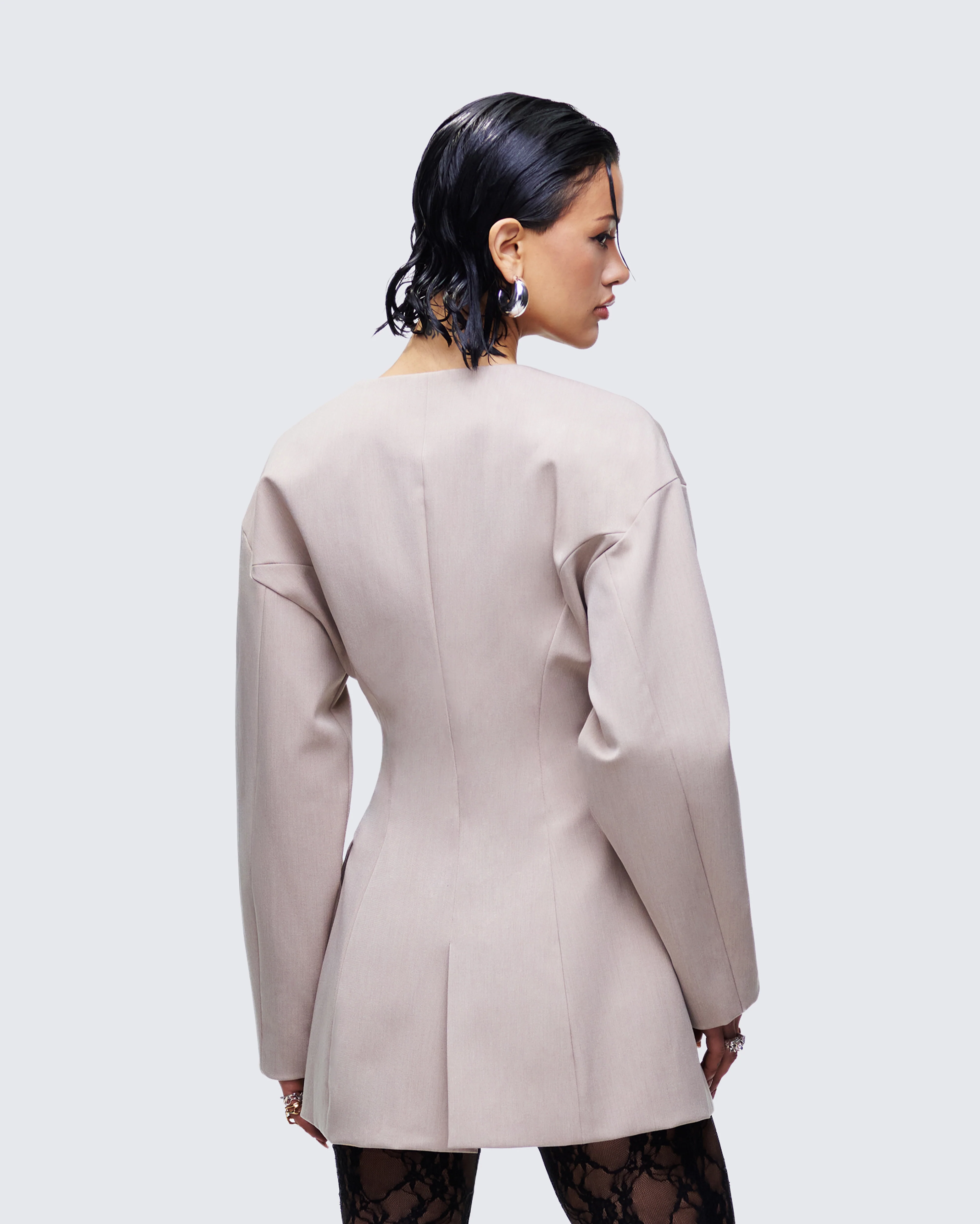 Nahia Brown Cinched Waist Blazer - Image 4